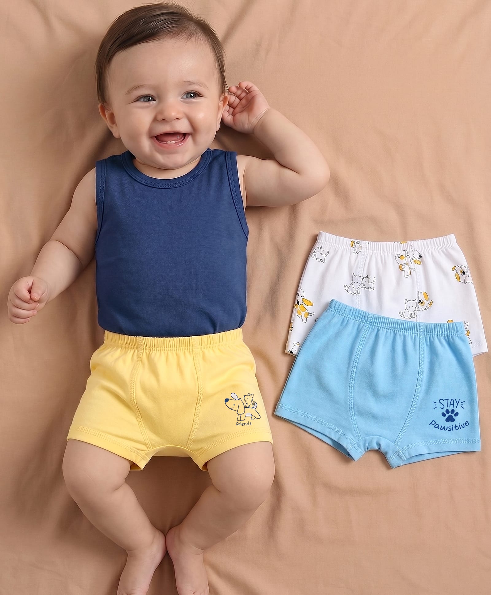 Babyoye Elastane Knit Trunks with Dog Print Pack of 3 - Multicolor-image-25