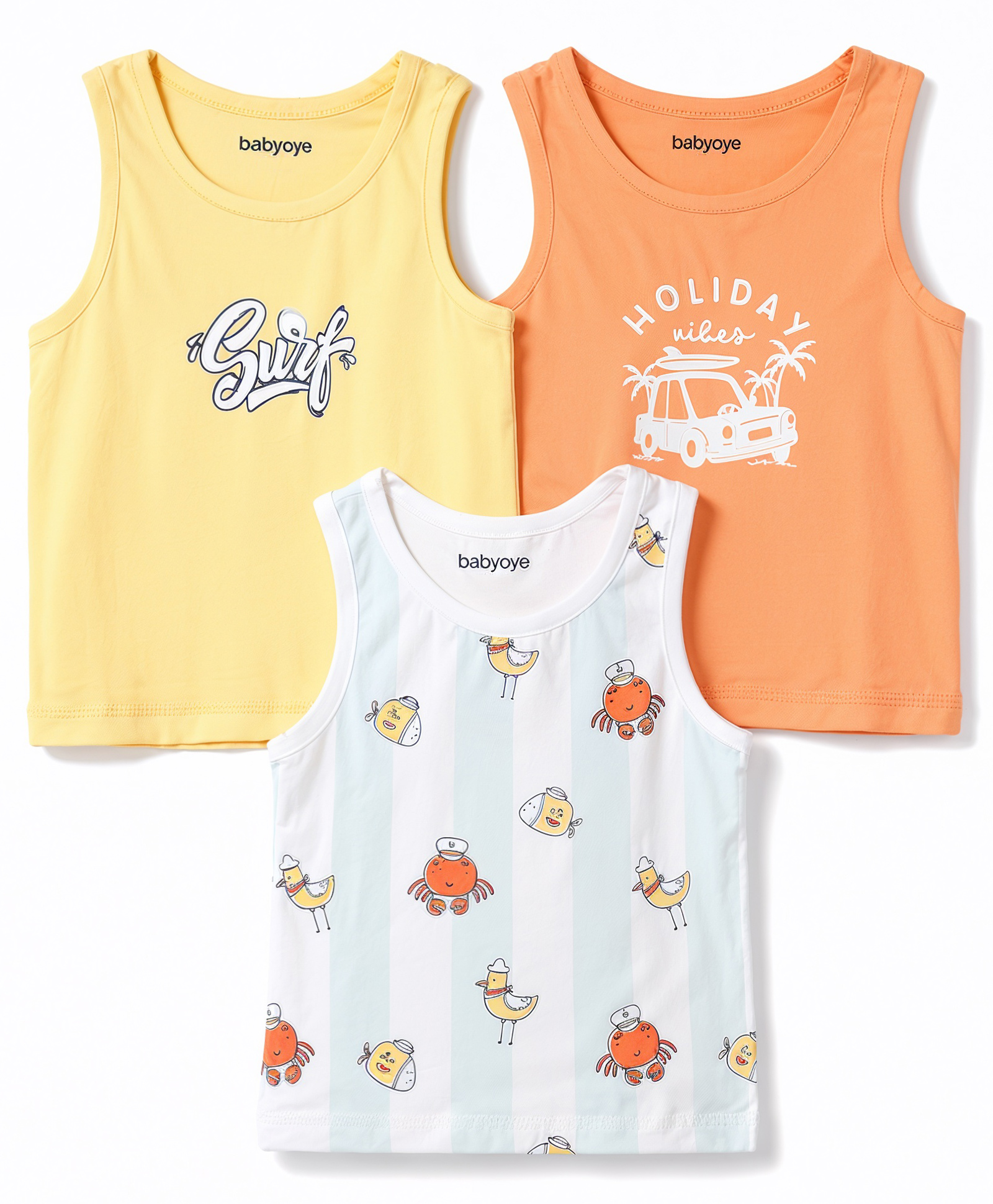 Babyoye Male 95/5 Cotton/Lycra All Over Print Sleeveless Set of Vests Multi 6-9m-image-26