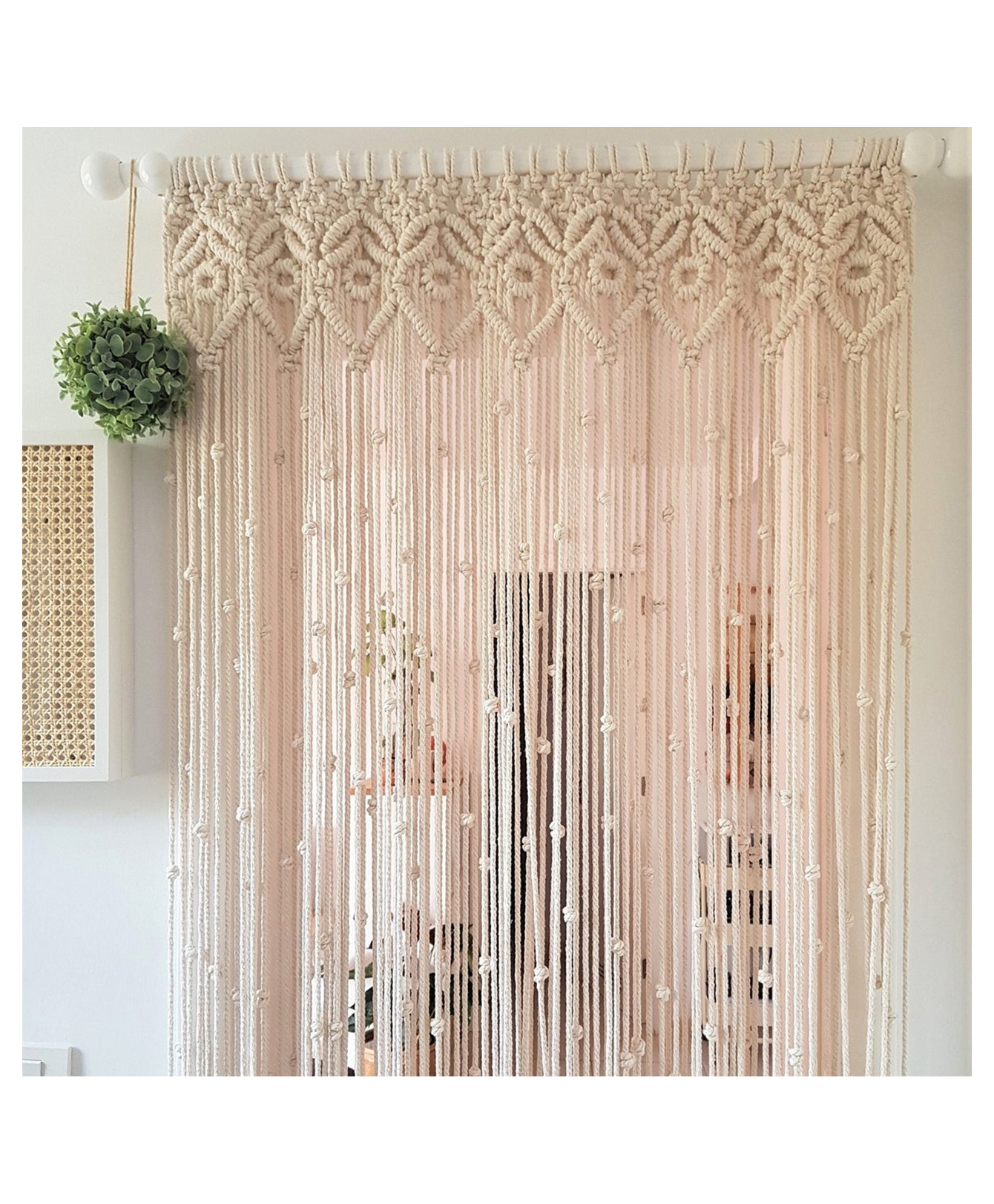 ecofynd Cotton Floral 1 Pack (7 X 4 Feet) Rope Curtain | Handmade Home Decor Fringes For Door, Bedroom, Kitchen, Living Room, Wedding, Parties (Cu006), Semi Sheer, Rod pocket curtains, Off-White-picture-19