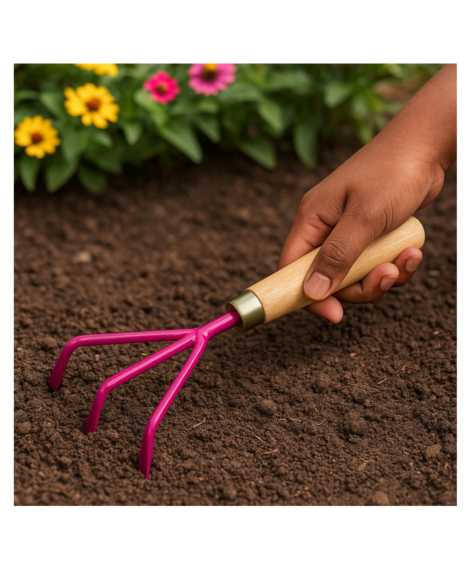 Ecofynd Gardening Hand Tool (Cultivator with Wooden Handle), Home Garden Durable Plant Tool, Planting, Weeding, Pruning, Soil Maintenance, Farming Essential Kit (GT004)-image-2