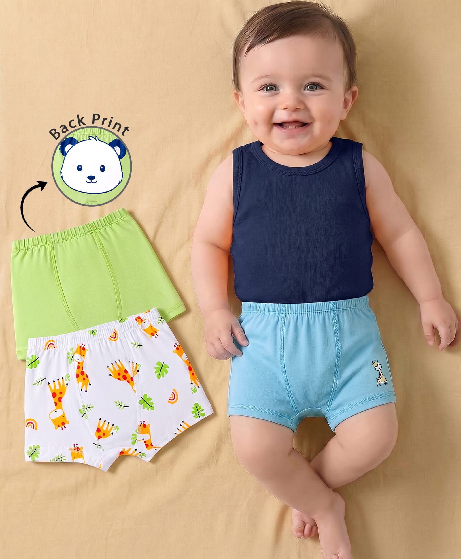 Babyoye Elastane Knit Trunks with Giraffe Print Pack of 3 - Multicolor-image-14
