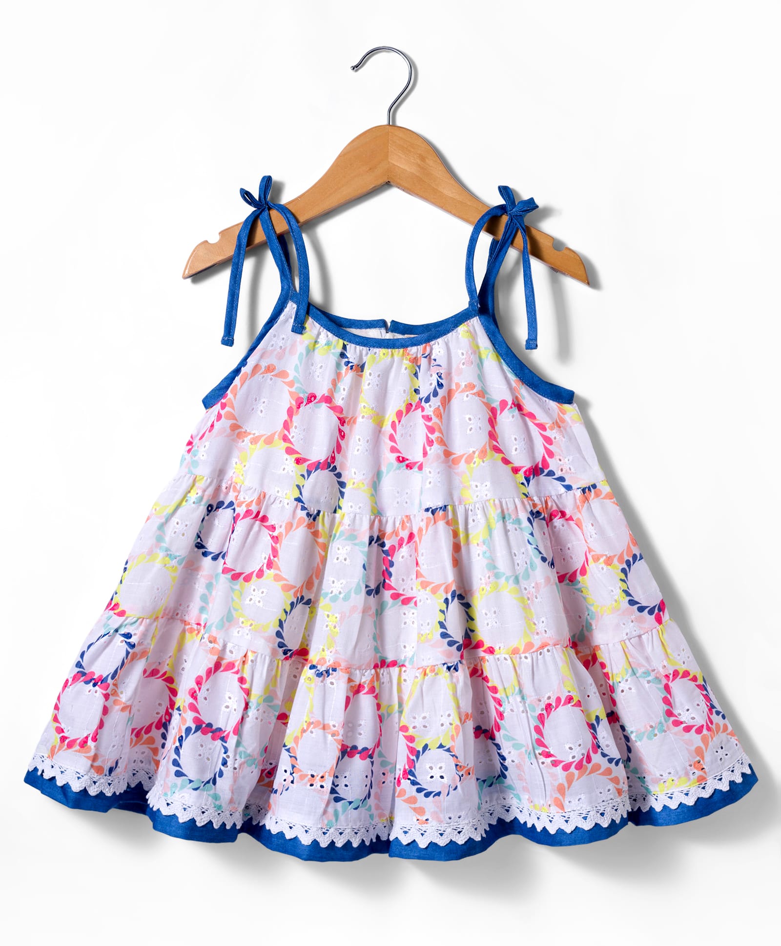 Dew Drops Cotton Woven Sleveless Tiered Frock with Floral Embroidery - Pink-picture-24