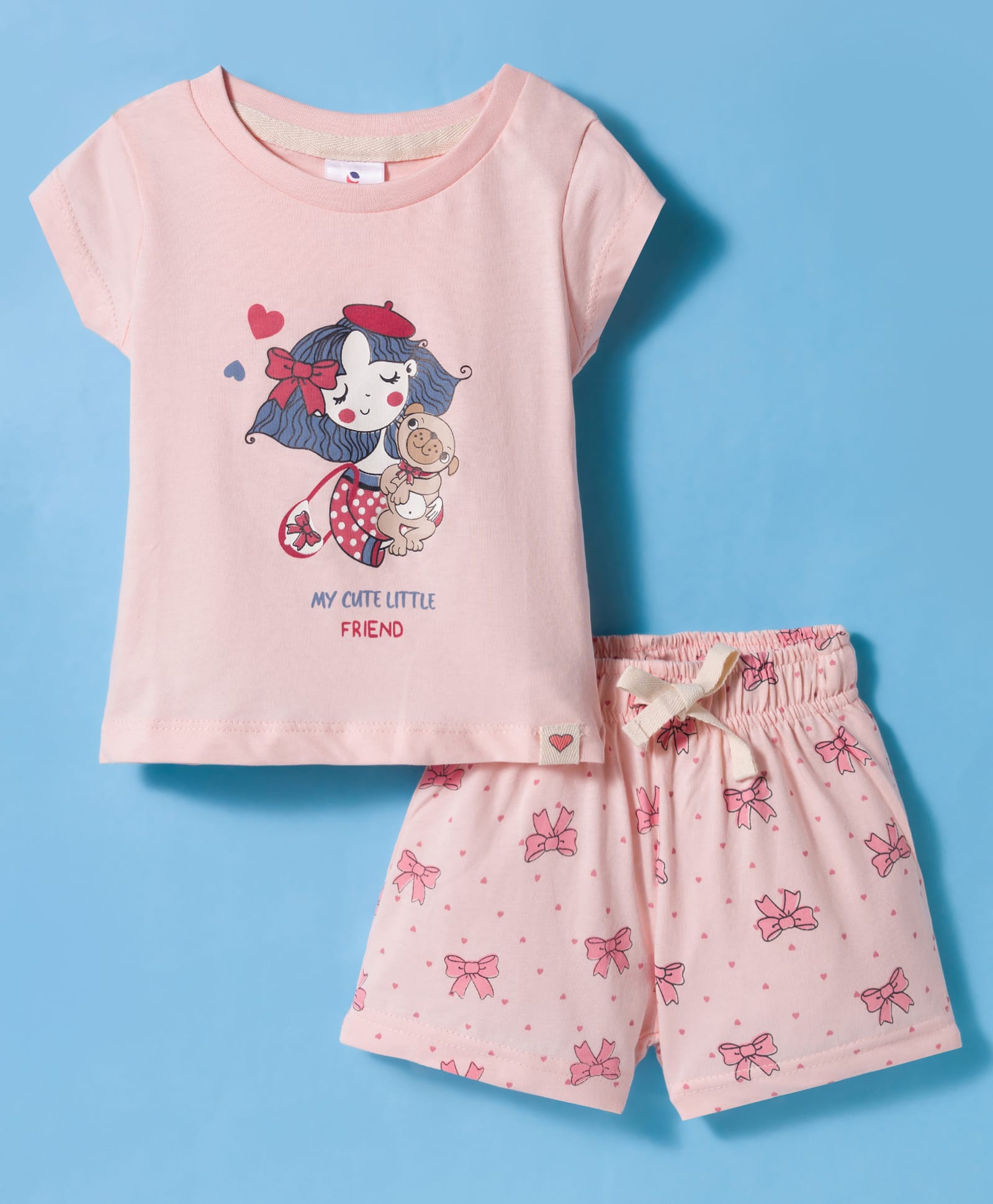 Ollypop Sinker Knit Half Sleeves Shorts Night Suit With Dog & Heart Print - Pink-picture-5