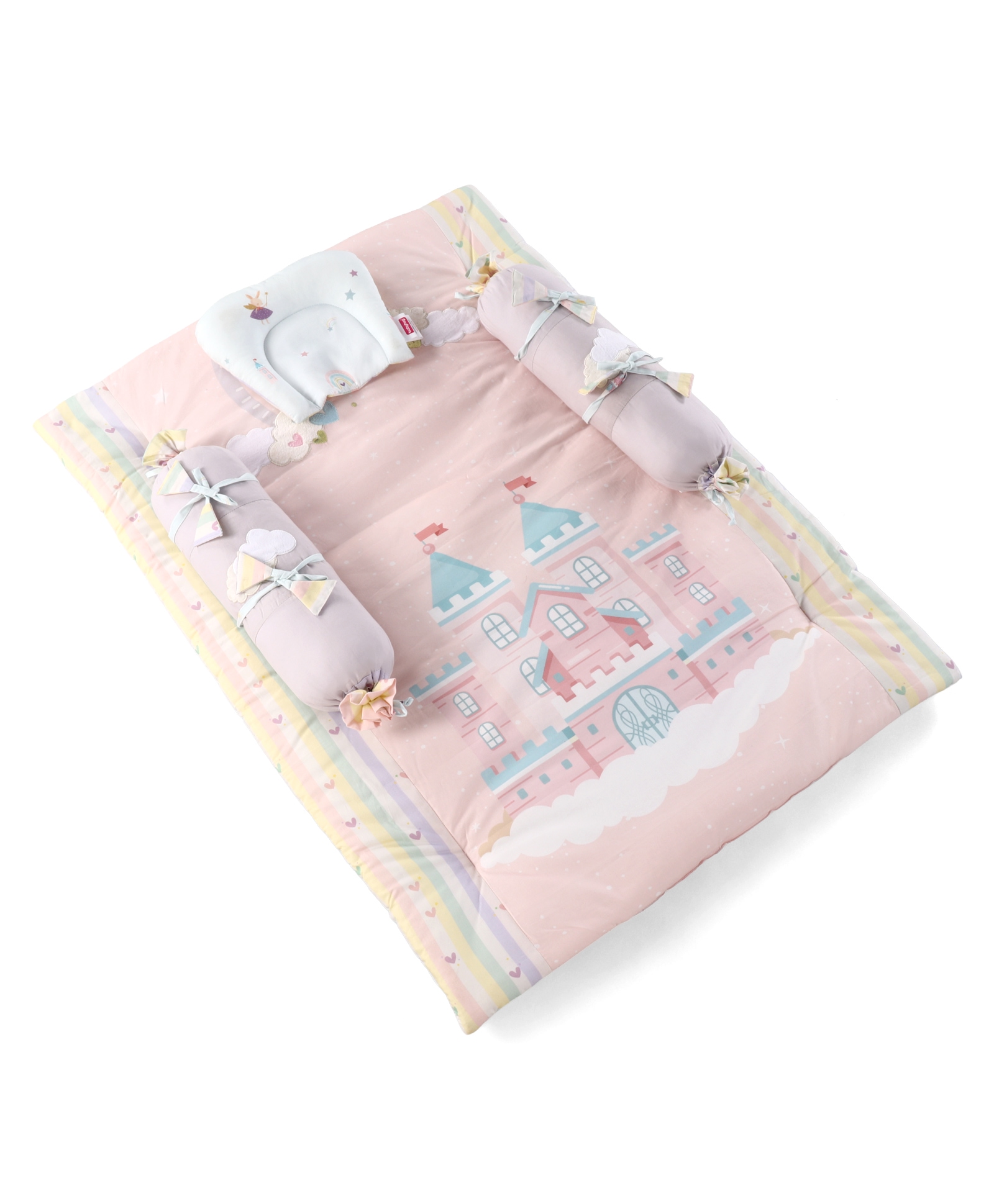 Babyhug Premium 100% Cotton Gadda Set With Bolsters & Head Pillow Unicorn Theme - Pink| Soft Breathable Fabric| Secure Strings for Bolsters|Foldable & Easy to Carry|New Born Essential & Gifting Option-image-15