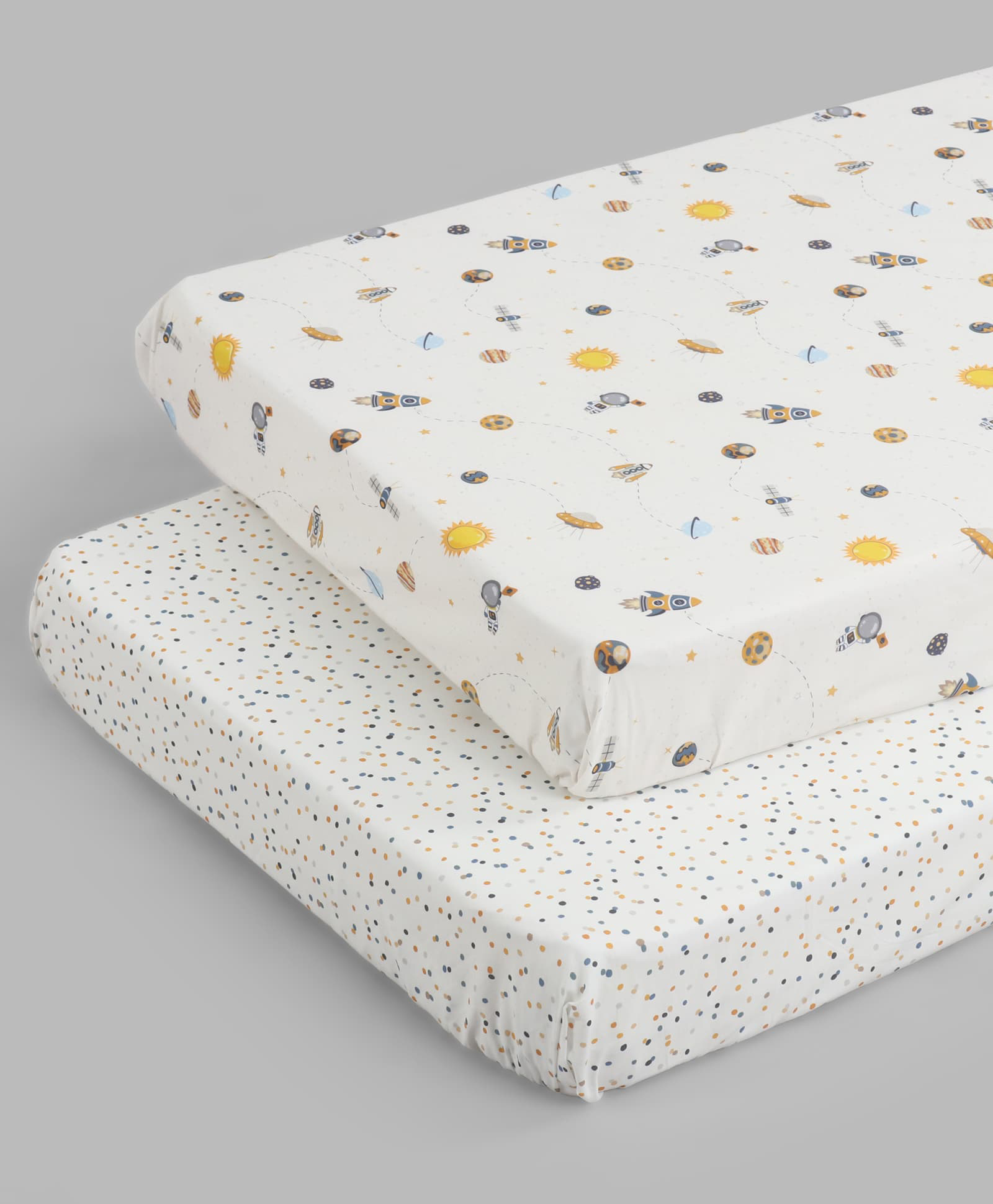 Babyhug 100% Cotton Crib Bed Sheet Set of 2 - Space Theme Print - White & Beige | Soft Breathable Baby Cot Sheets | Gentle on Skin | Lightweight & Travel Friendly-image-45
