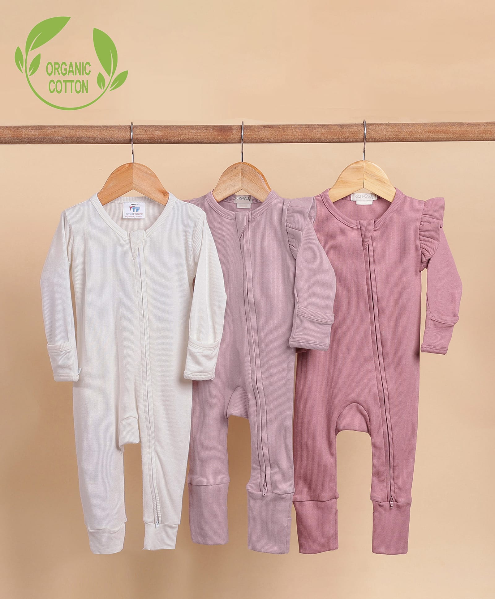 Cot & Candy Organic Cotton Knit Pack Of 3 Full Sleeves Frill Detailed Rompers - White Pink Baby Pink-picture-26