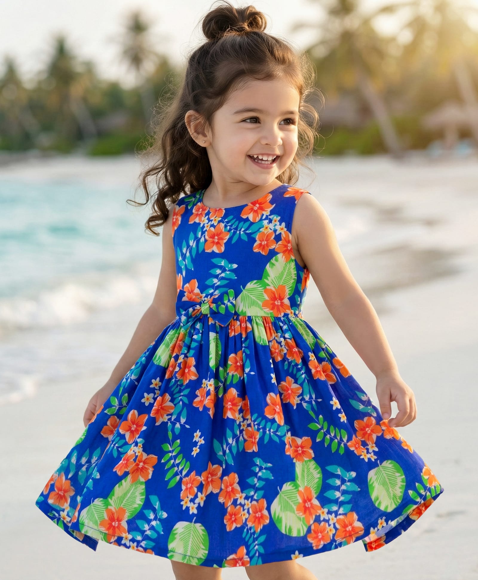 Babyhug Cotton Woven Sleeveless Frock with Floral Print - Multicolour-image-19