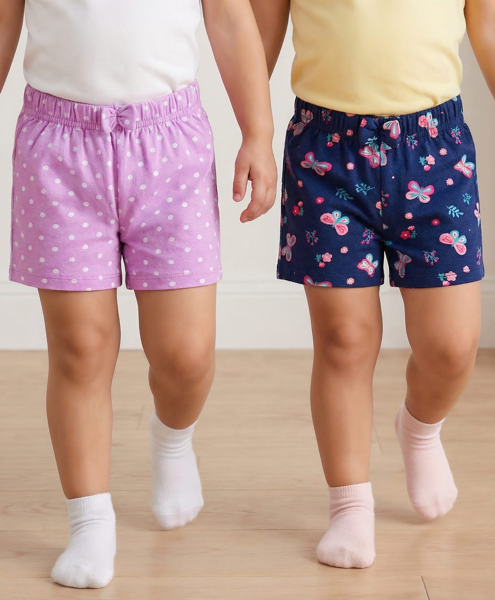 Babyhug Single Jersey Knit Mid Thigh Shorts With Floral Print Pack Of 2 - Navy Blue & Purple-picture-22