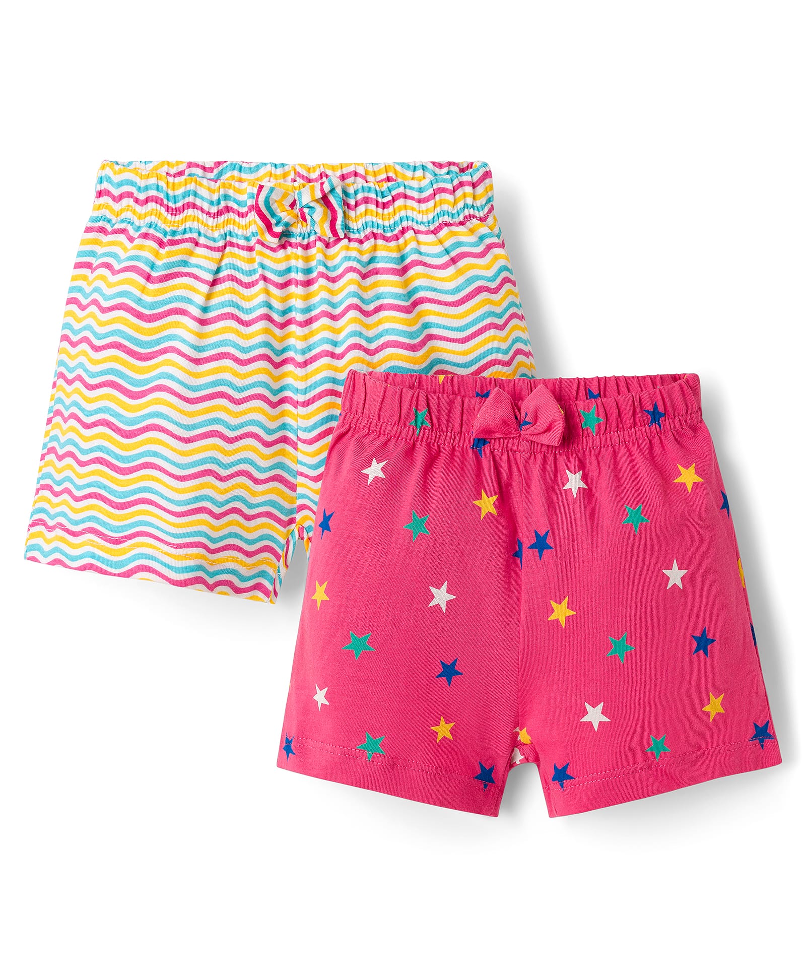 Babyhug Single Jersey Knit Mid Thigh Shorts With Star Print Pack Of 2 - Pink & Yellow-image-33