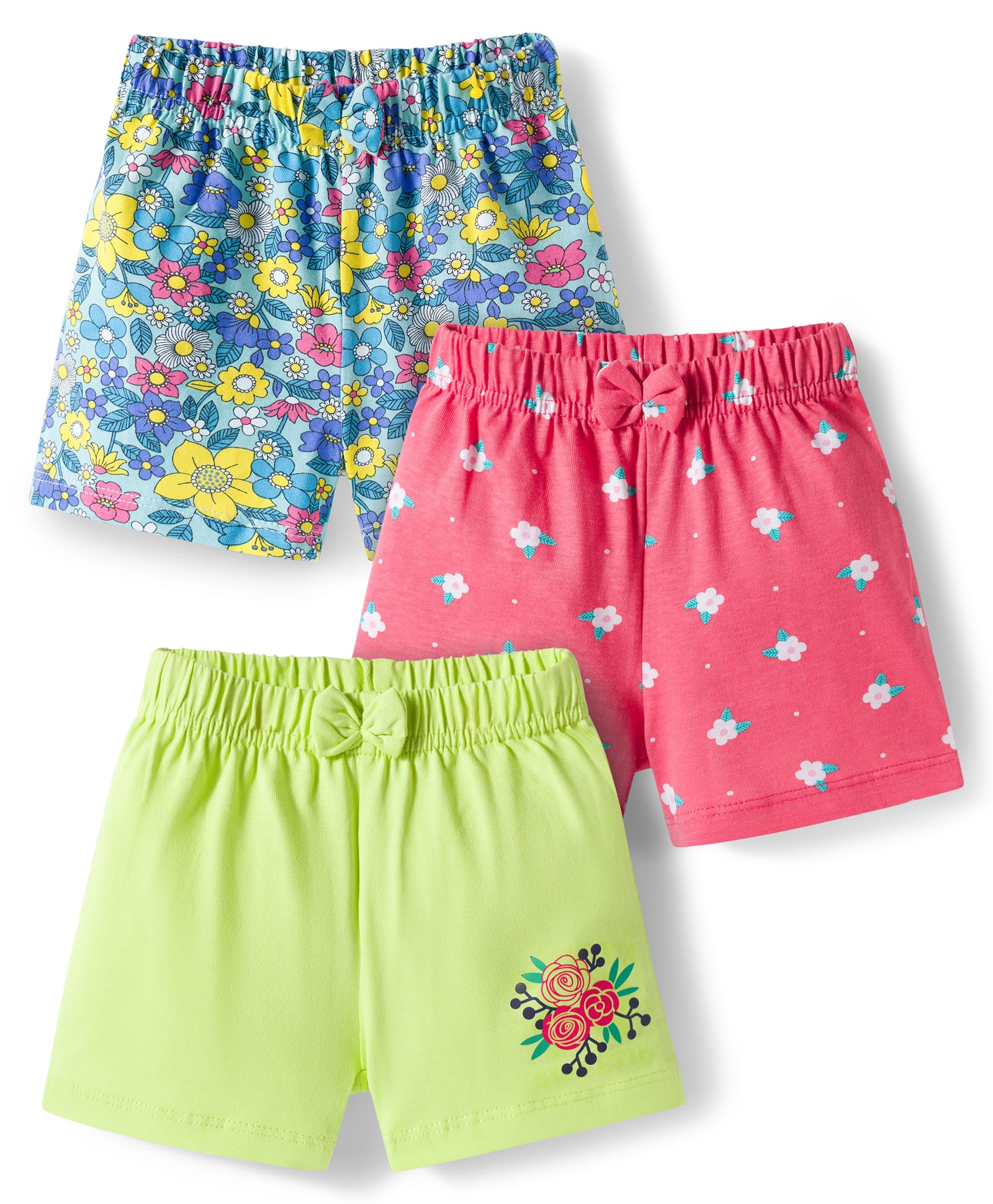 Babyhug Single Jersey Knit Floral Printed Shorts With Bow Pack Of 3- Multicolour-image-47
