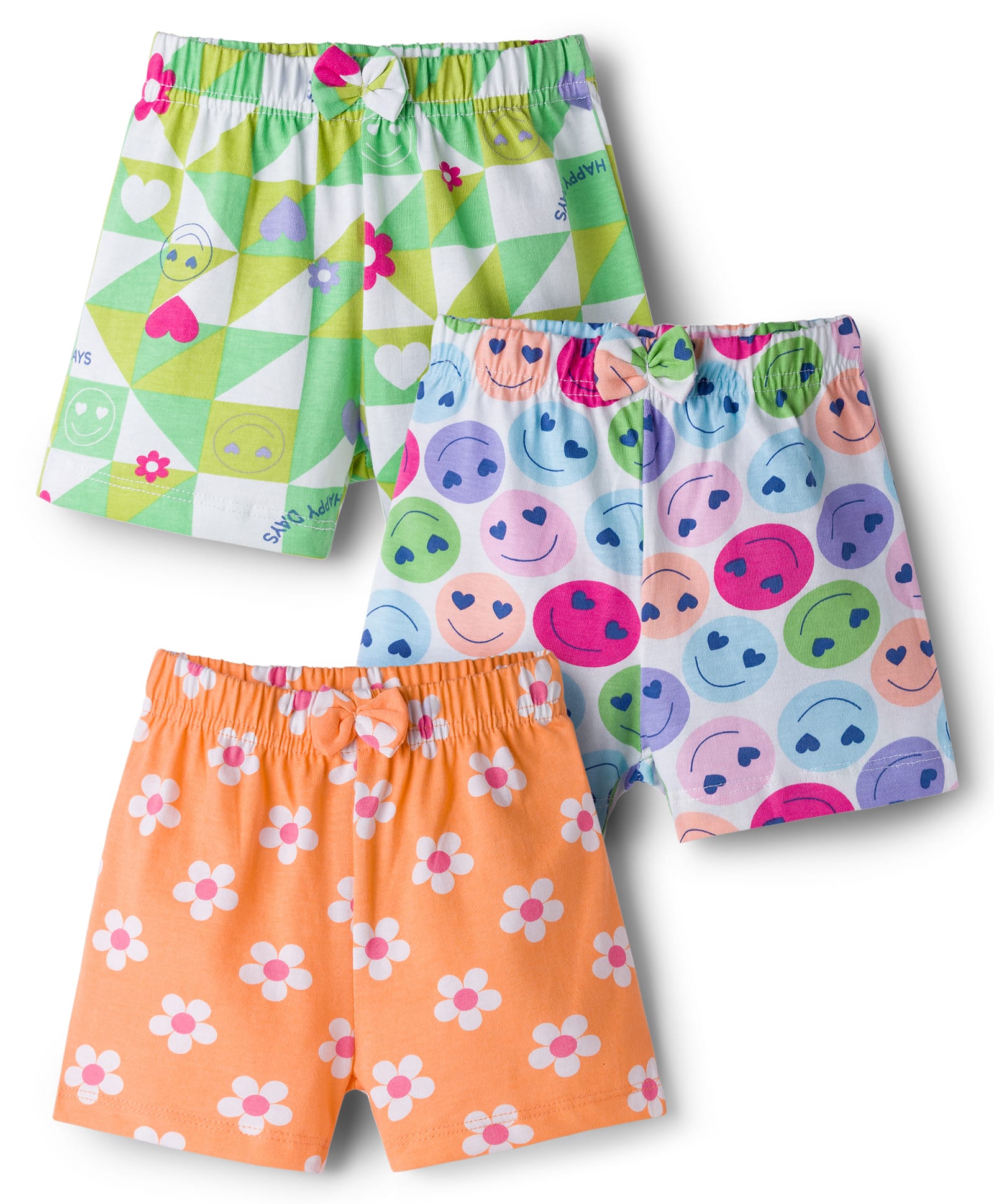 Babyhug Single Jersey Knit Mid Thigh Shorts With Floral Print Pack Of 3 - Light Green Orange & White-image-8