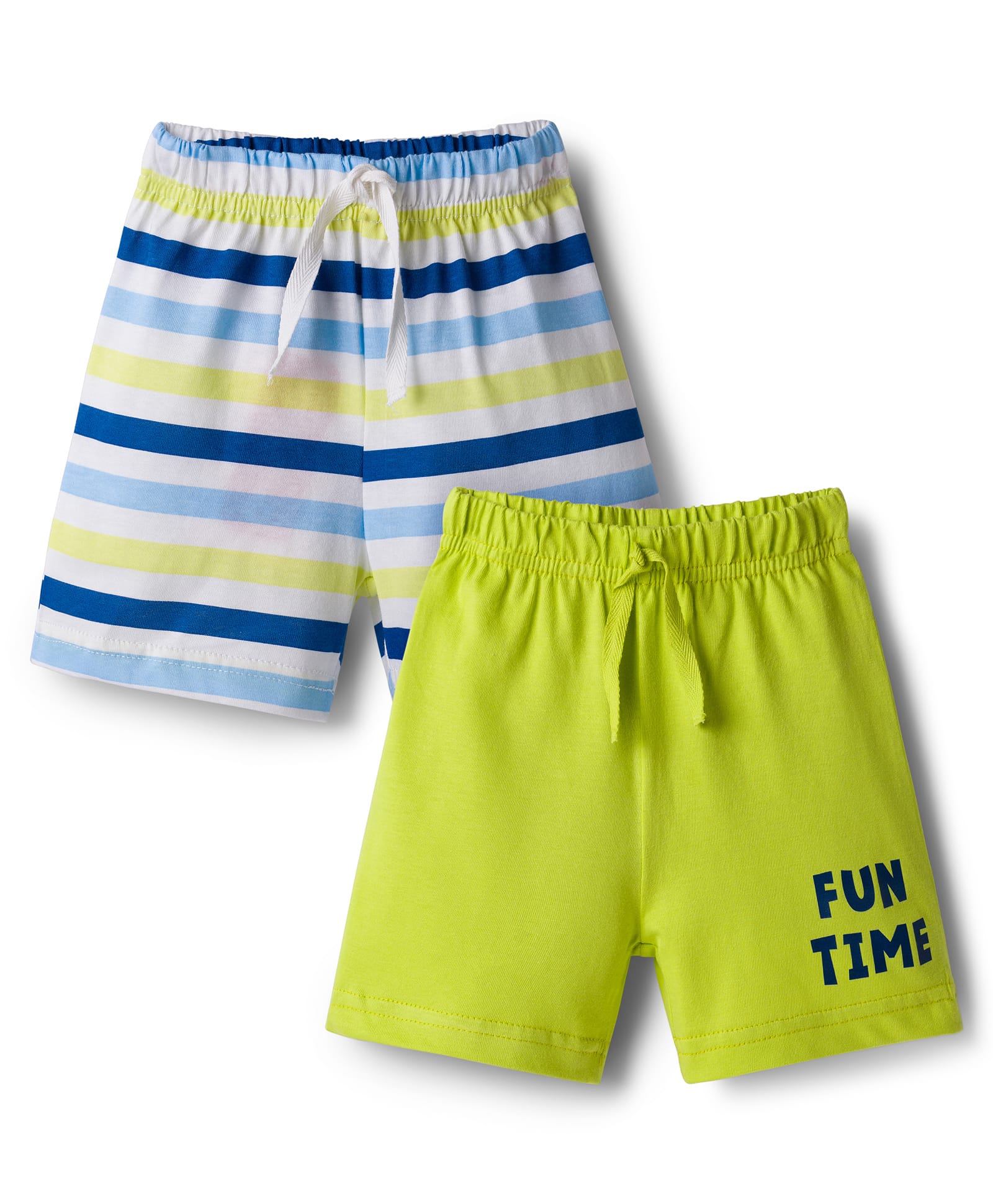 Babyhug Single Jersey Knit Mid Thigh Shorts With Stripes & Fun Time Print Pack Of 2 - Yellow & White-picture-15