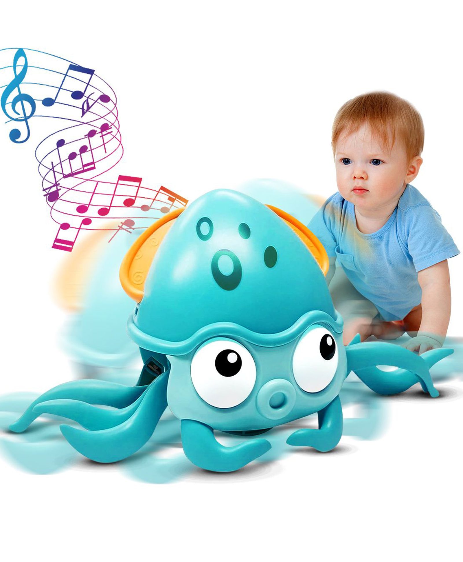 Wembley Toys Rechargeable Octopus Crawling Musical Baby Toy | Interactive Dancing, Walking & Moving Sensory Toy for Infants & Toddlers | Fun Tummy Time Activity & Birthday Gift for Kids - Blue-image-43