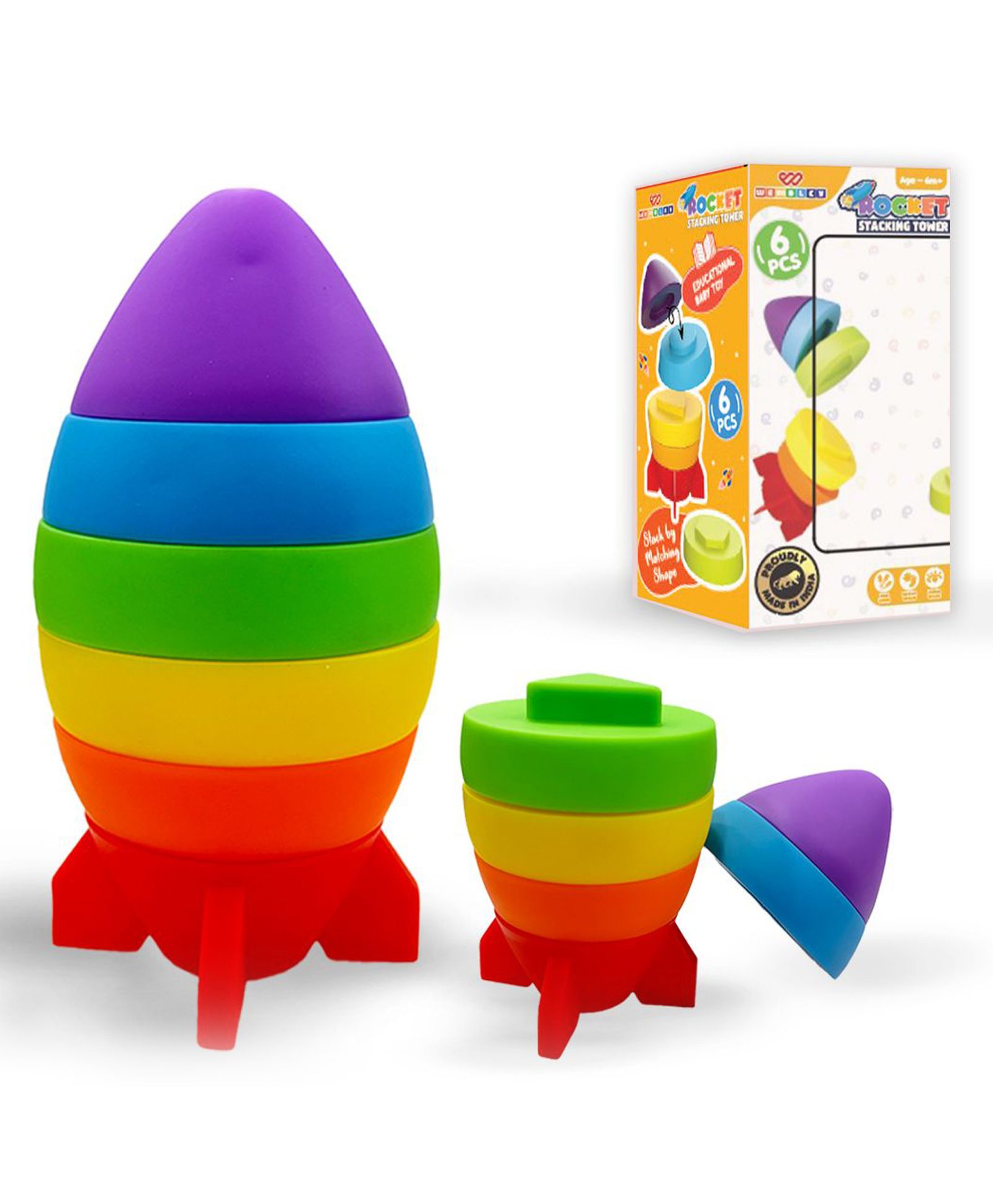 Wembley Toys Rocket Stacking Soft Bath Toywith Lightweight Round Edges - Multicolor-image-3