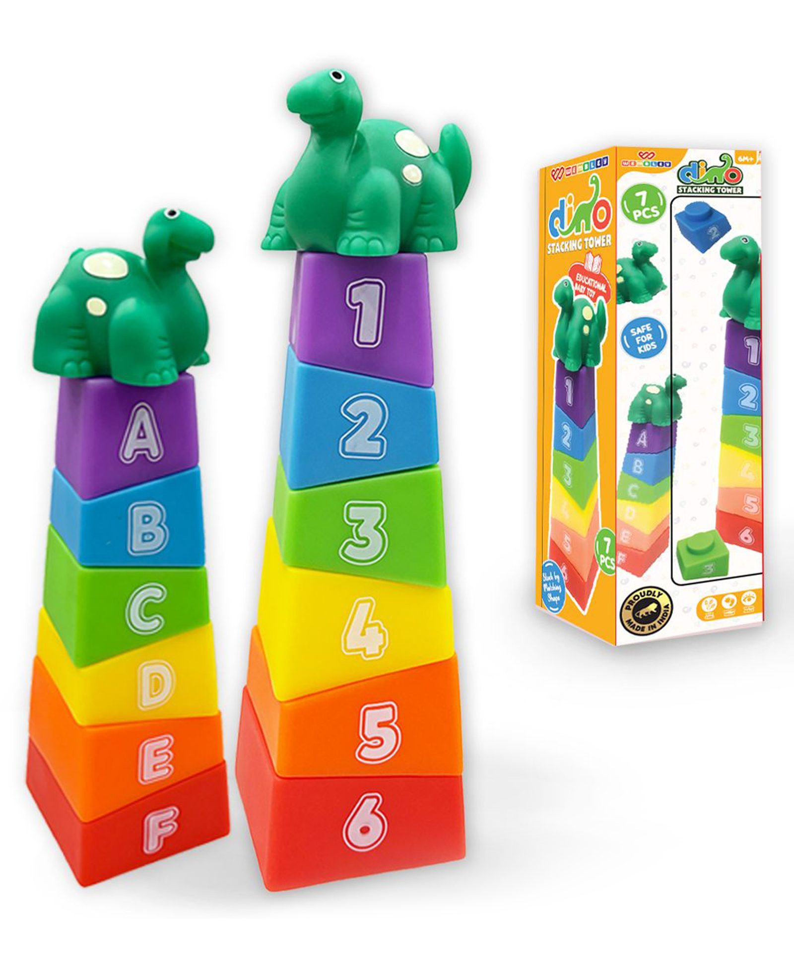 Wembley Toys Stacking Bath Teething Toys with Soft Colorful Activity with Dinosaur Top with 6 Blocks - Multicolor-image-14