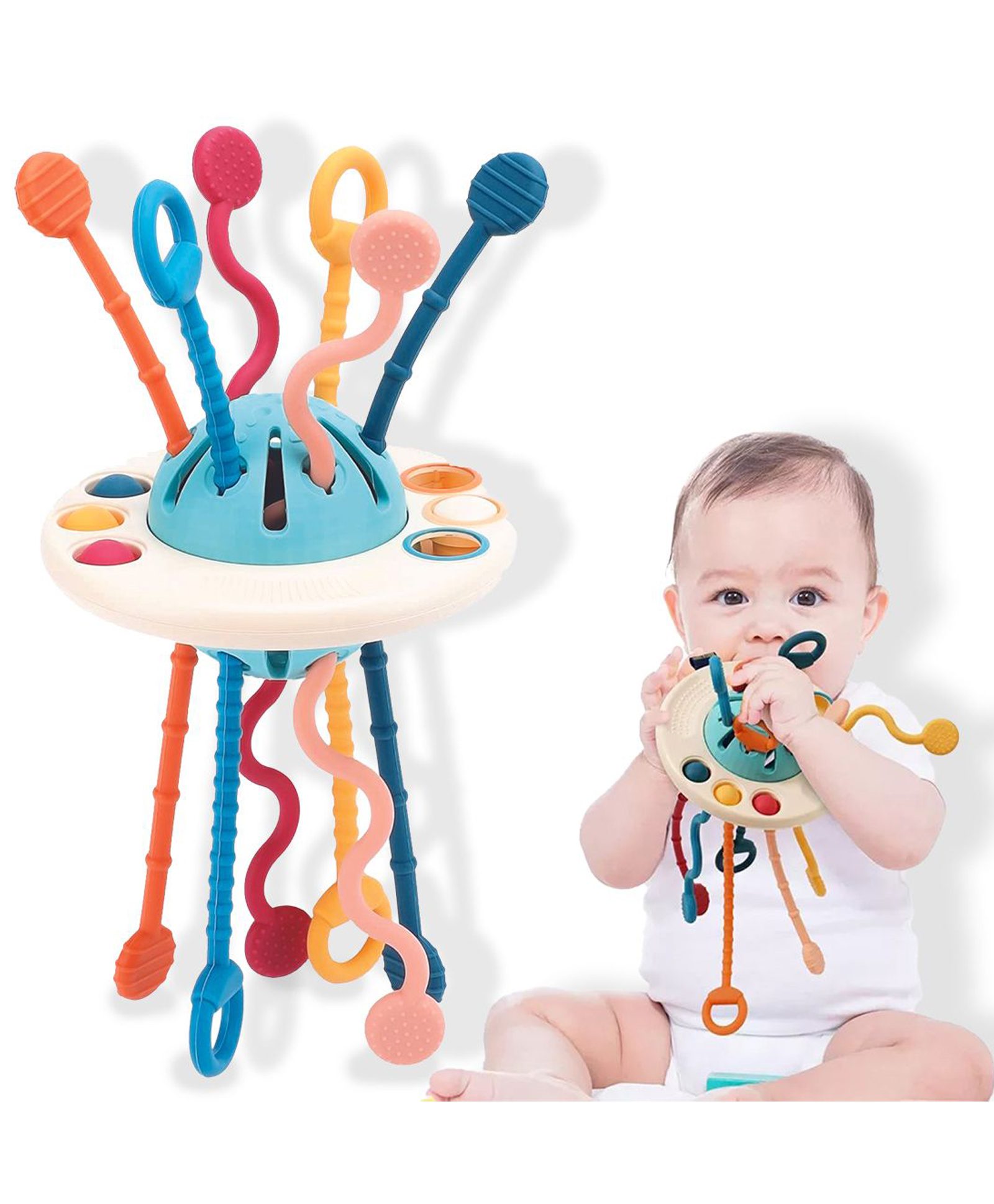 Wembley Toys Pull String Teether Toys with Food Grade Silicone Fine Motor Bis Approved - Multicolor-image-20