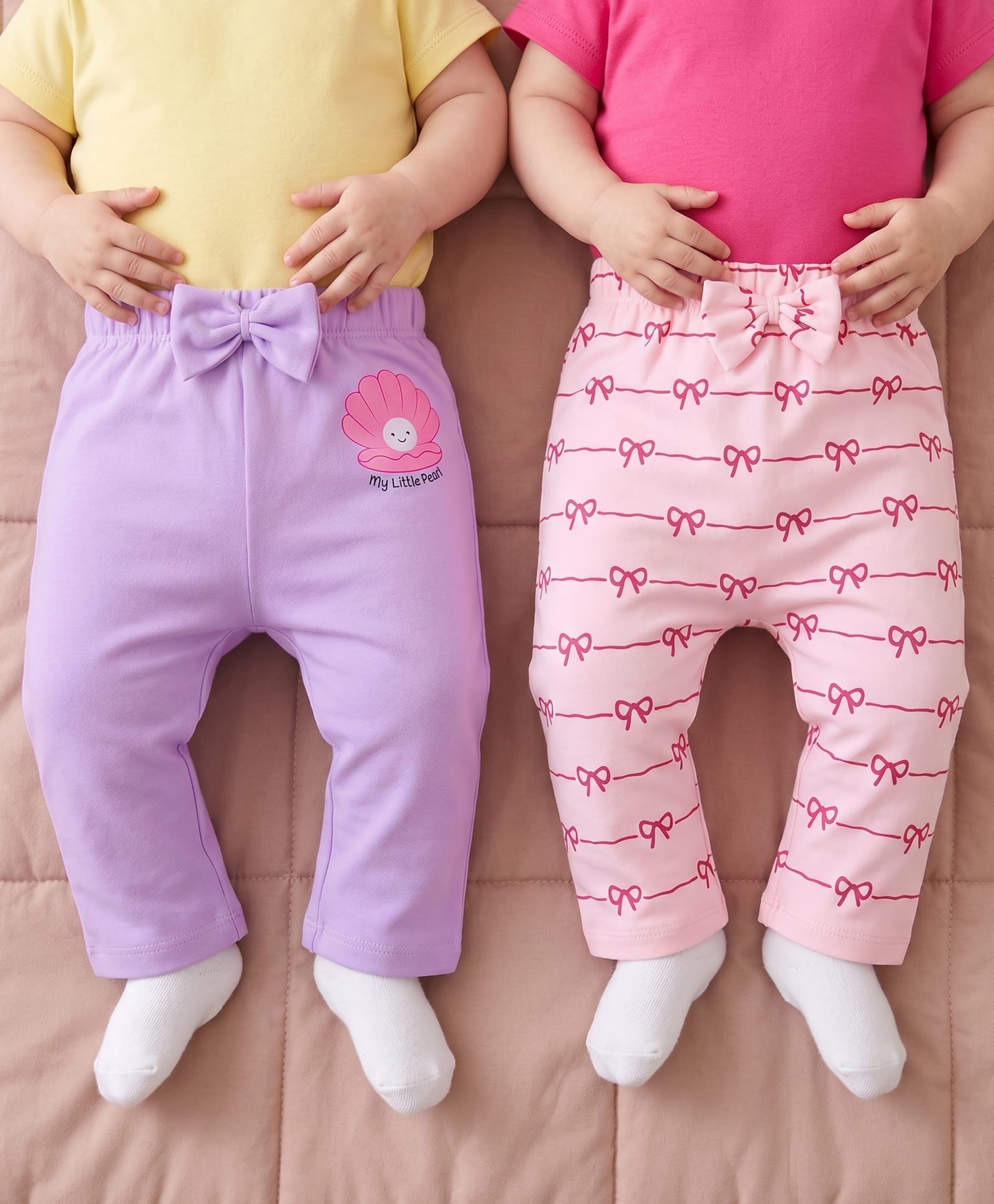 Babyoye Eco Conscious 100% Cotton Knit With Eco Jiva Finish Full Length Bow & Sea Life Printed Diaper Leggings With Bow Applique Pack Of 2 - Multicolor-picture-12