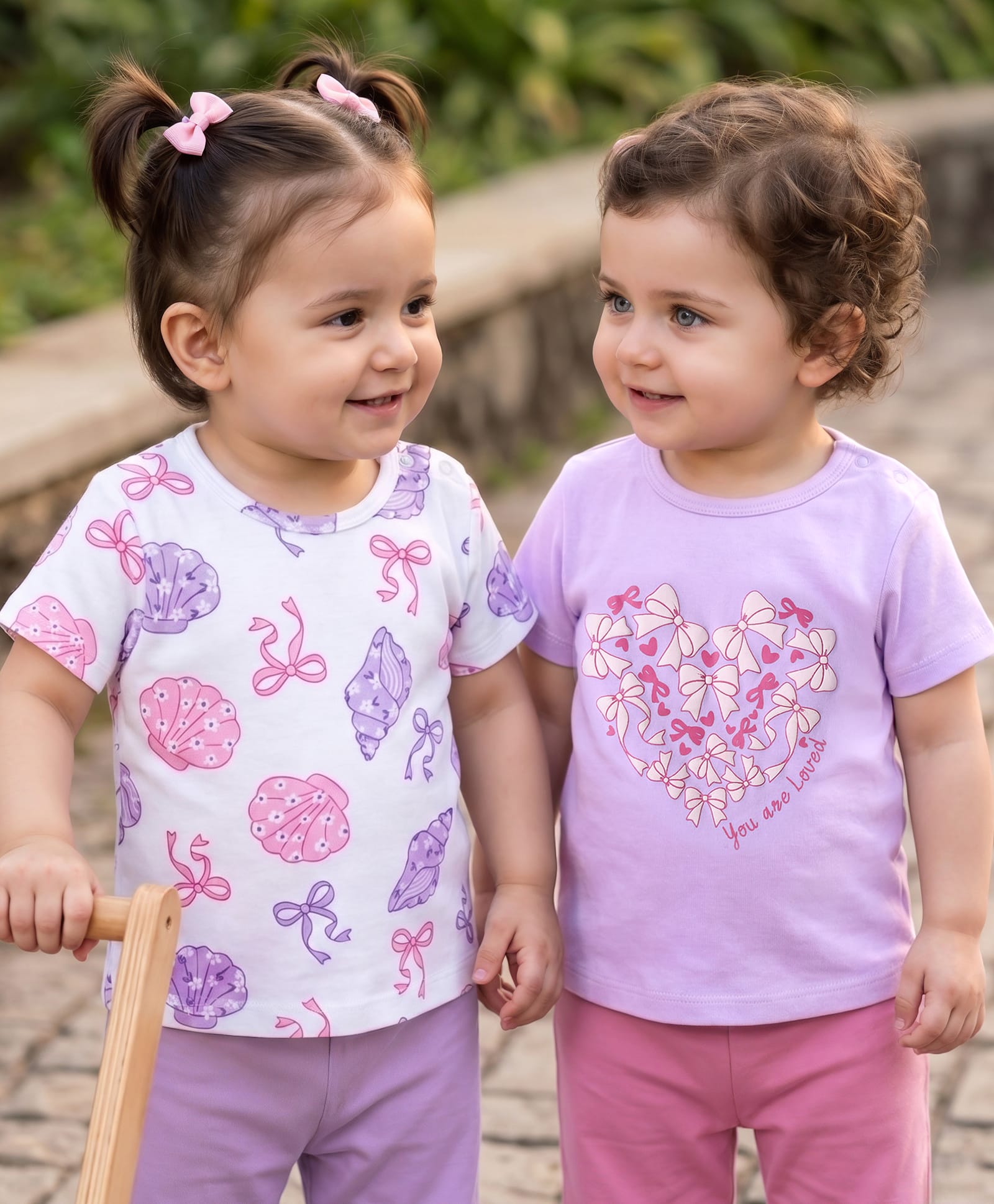 Babyoye Interlock Knit Half Sleeves T-Shirts With Bow & Sea Shell Print Pack of 2 - Multicolor-picture-12