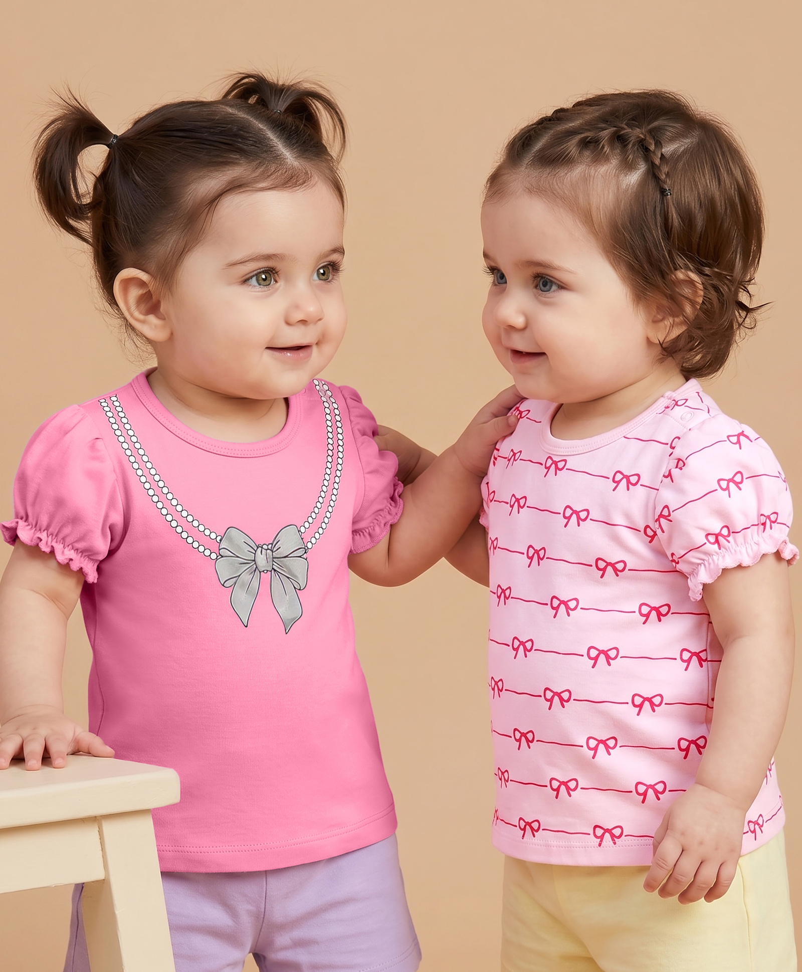 Babyoye Eco Conscious 100% Cotton Knit With Eco Jiva Finish Half Sleeves Bow Printed T-Shirts Pack Of 2 - Multicolor-picture-36