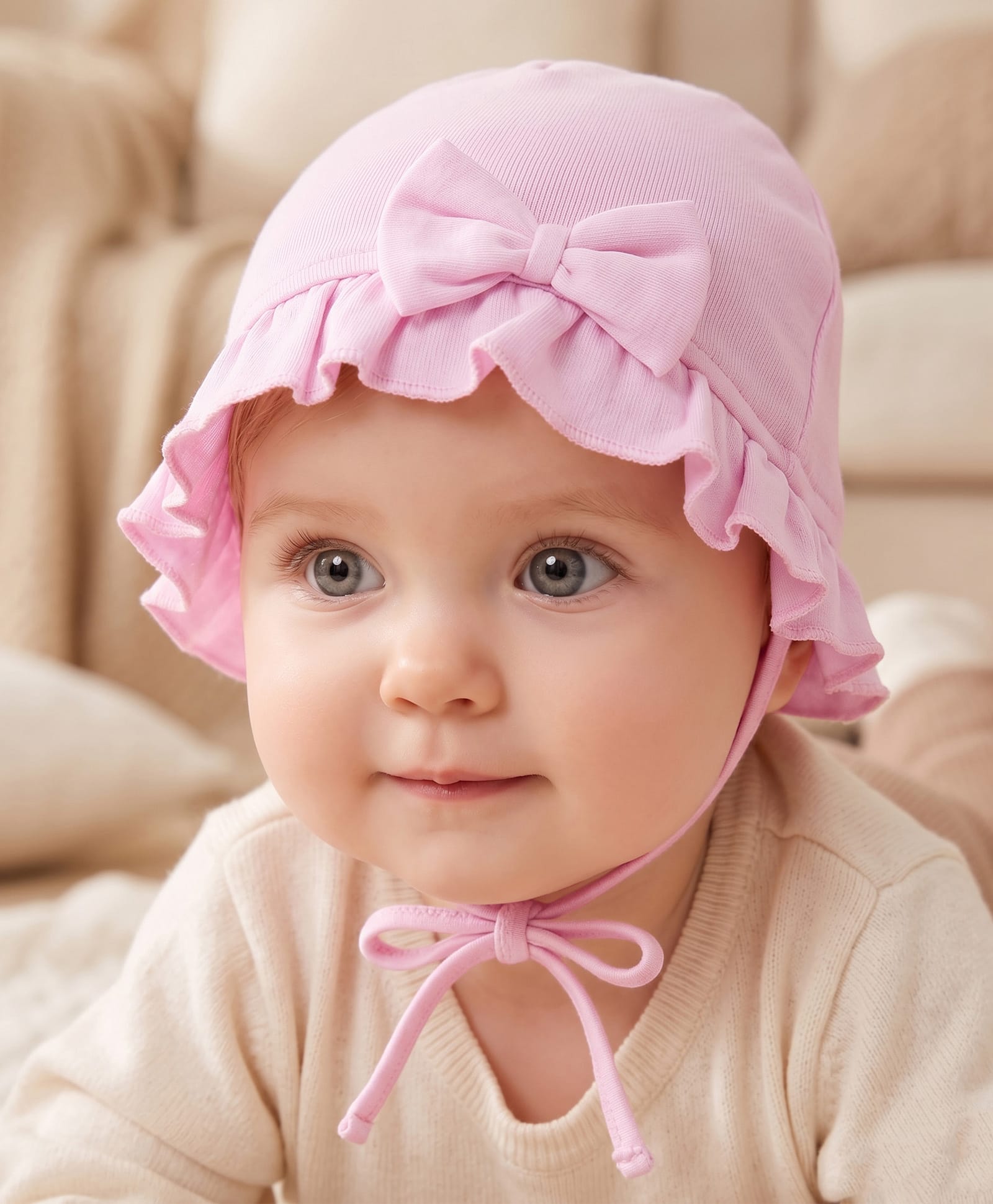 Babyoye 100% Cotton Interlock Knit Eco Jiva Finish Cap With Bow Applique Pink - Diameter 10.5 cm-image-14