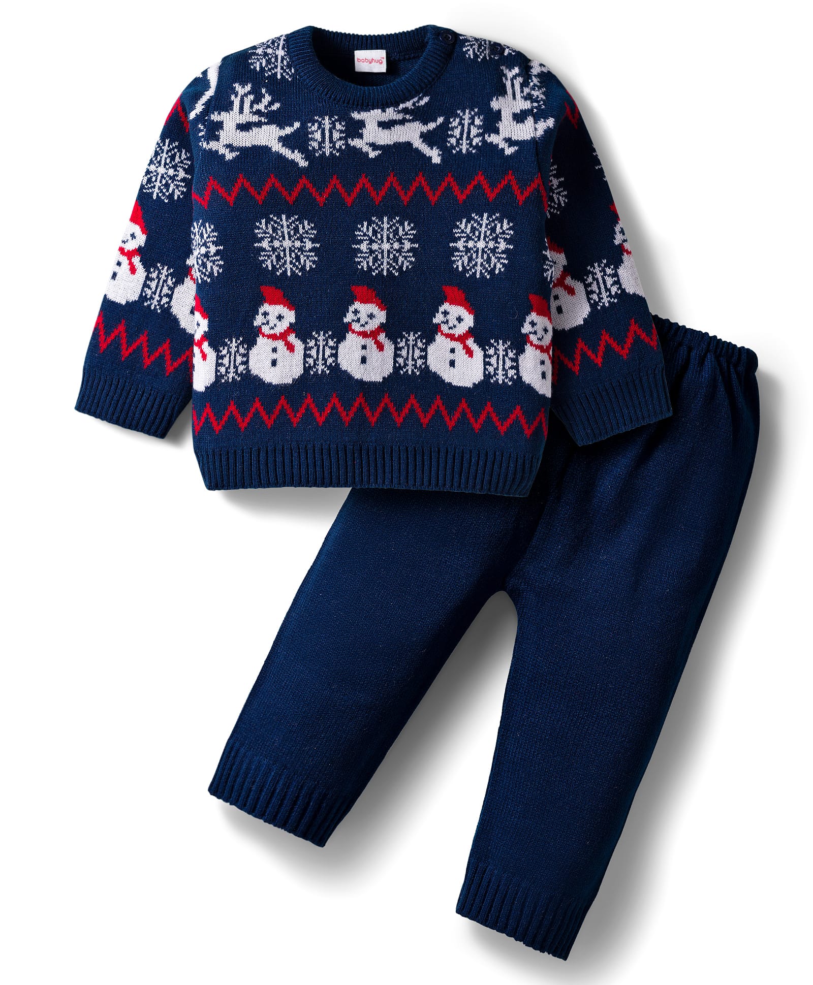 Babyhug Knit Full Sleeves Pullover Sweater Set with Snowman Design - Navy Blue-image-17