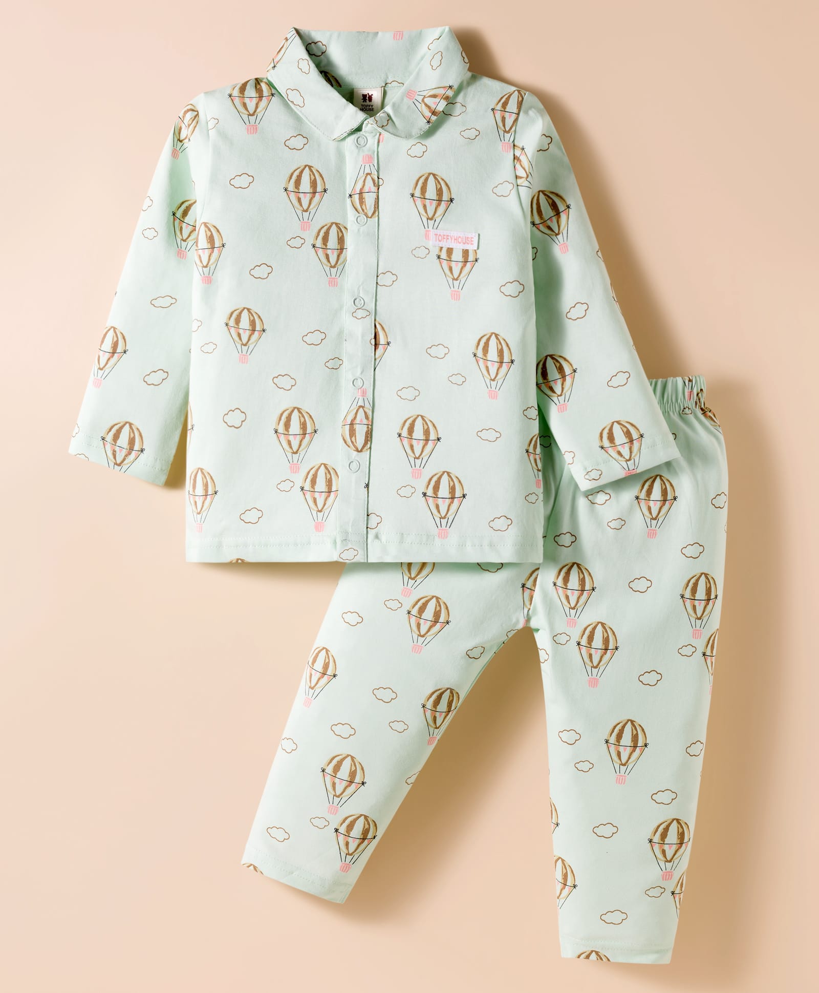 ToffyHouse Single Jersey Knit Full Sleeves Shirt & Pajama Set With Air Balloon Print - Sea Green-picture-30