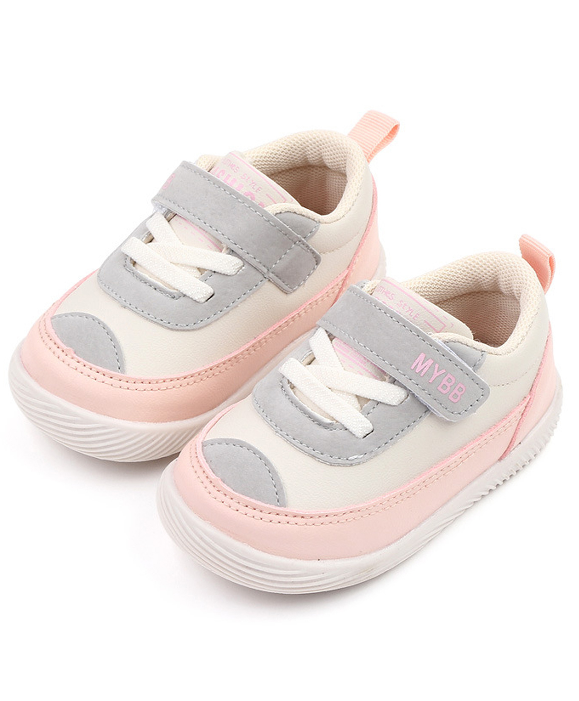 KIDLINGSS Colour Blocked Typography Printed Velcro Closure Shoes - White & Pink-picture-20