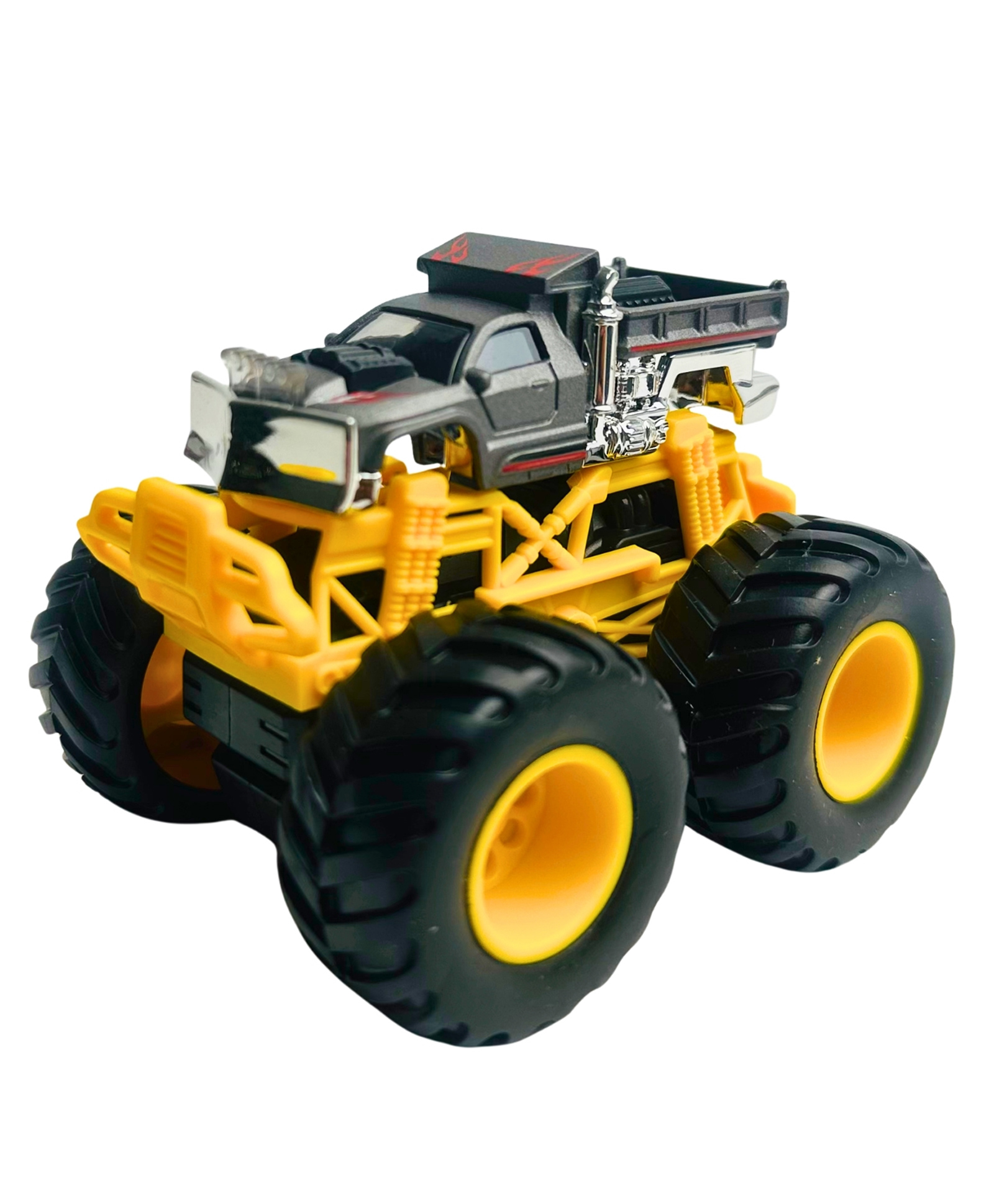Tak Tak Toys 1:64 Die-Cast Turbo Truck Toy Monster Truck with Big Wheels & Metal Body - Grey & Yellow-picture-17