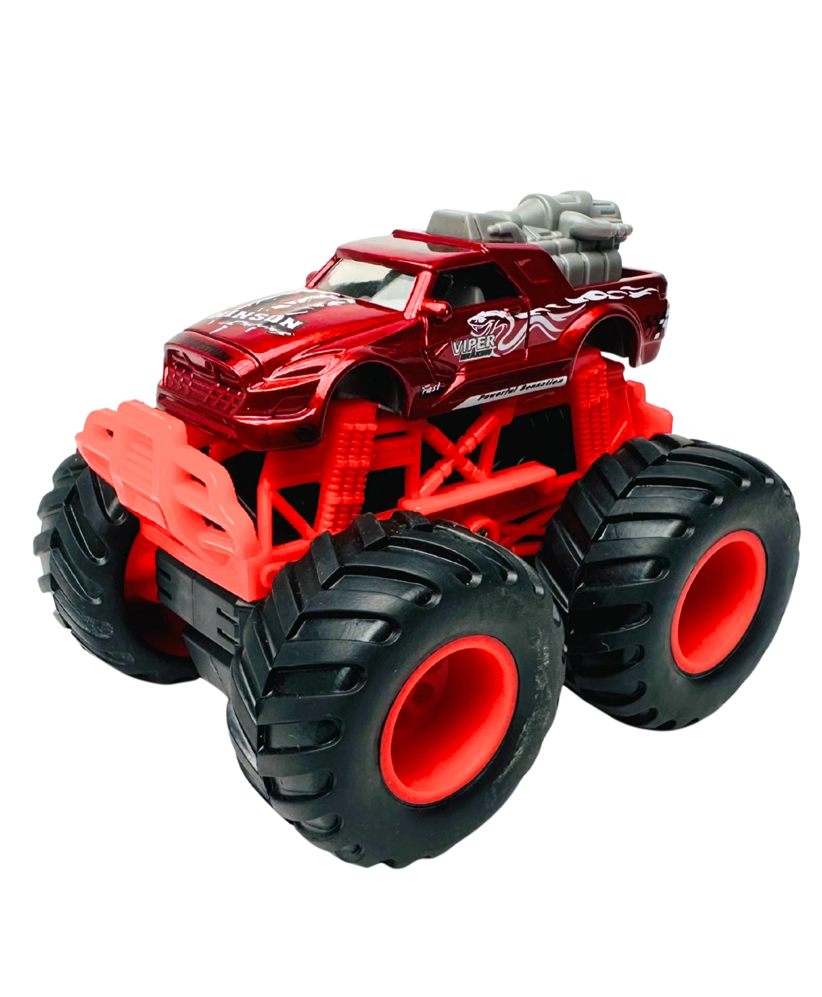 Tak Tak Toys 1:64 Die-Cast Turbo Truck Toy Monster Truck with Big Wheels & Metal Body Body - Red-picture-20