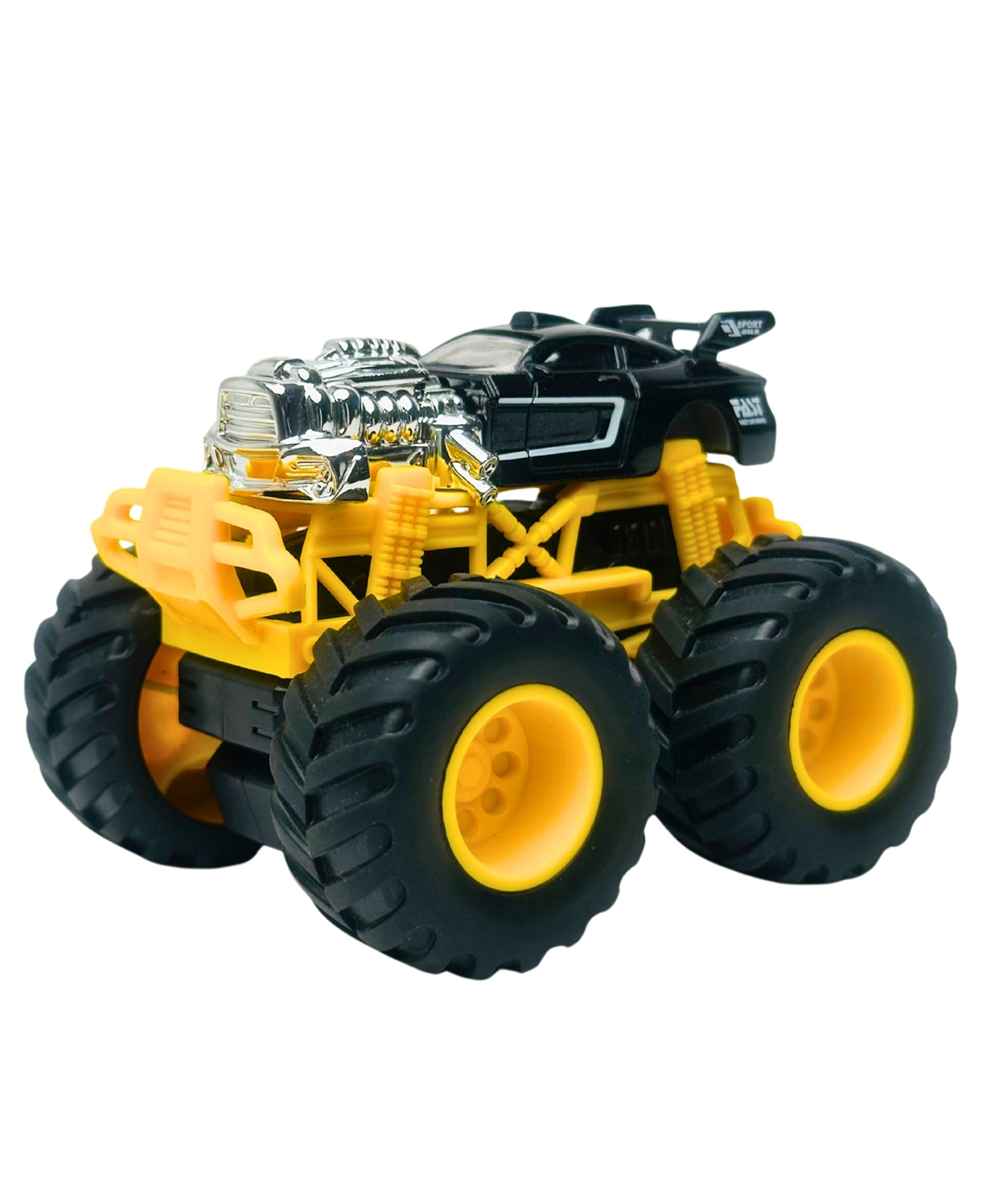 Tak Tak Toys 1:64 Die-Cast Turbo Truck Toy Monster Truck with Big Wheels & Metal Body Body - Black Silver & Yellow-picture-25