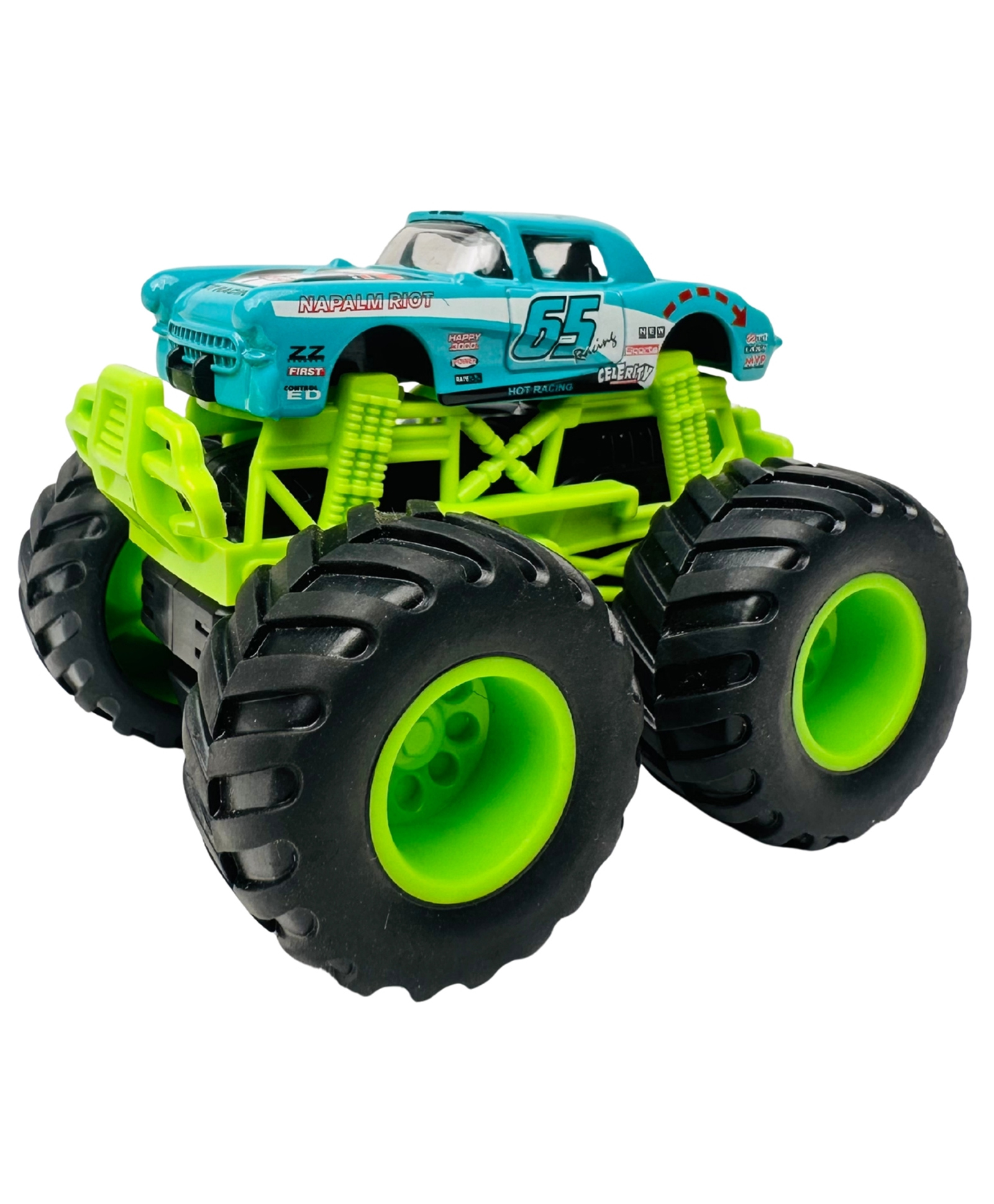 Tak Tak Toys 1:64 Die-Cast Turbo Truck Toy Monster Truck with Big Wheels & Metal Body - Blue & Green-image-41
