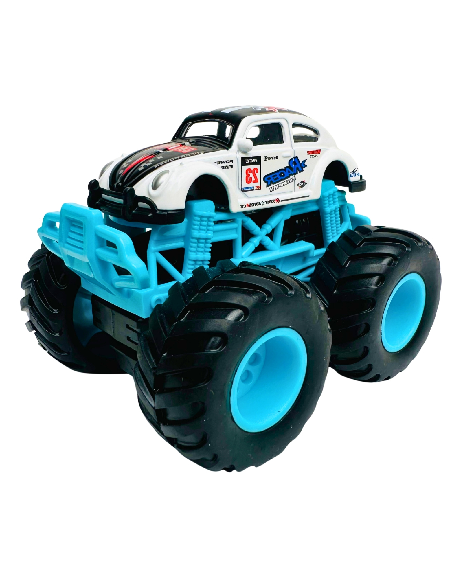 Tak Tak Toys 1:64 Die-Cast Turbo Truck Toy Monster Truck with Big Wheels & Metal Body -White & Blue-picture-31