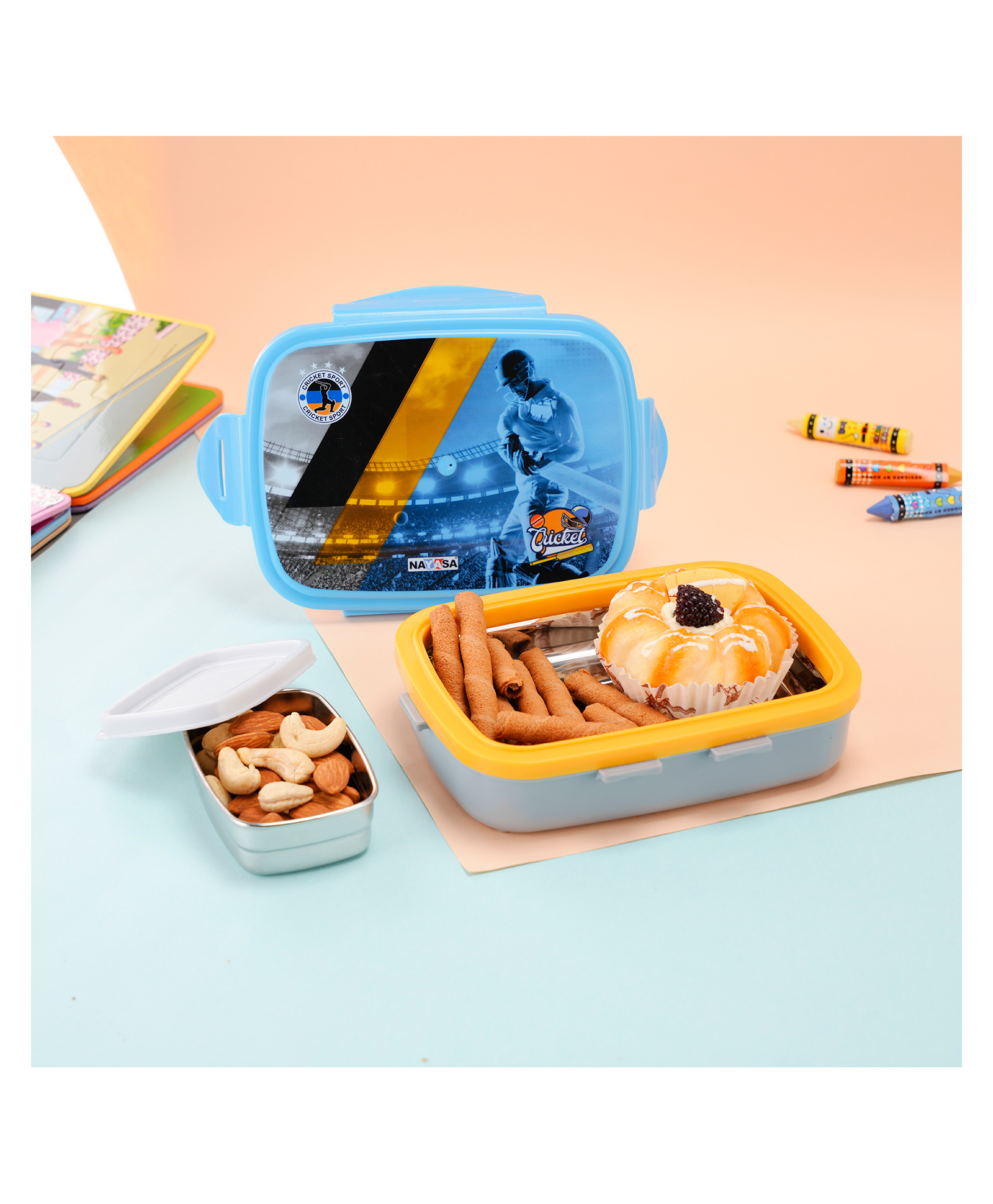 Nayasa Nutri Kids Deluxe 450ml Insulated Lunch Box | BPA-Free Leak-Proof for School | Blue-picture-28