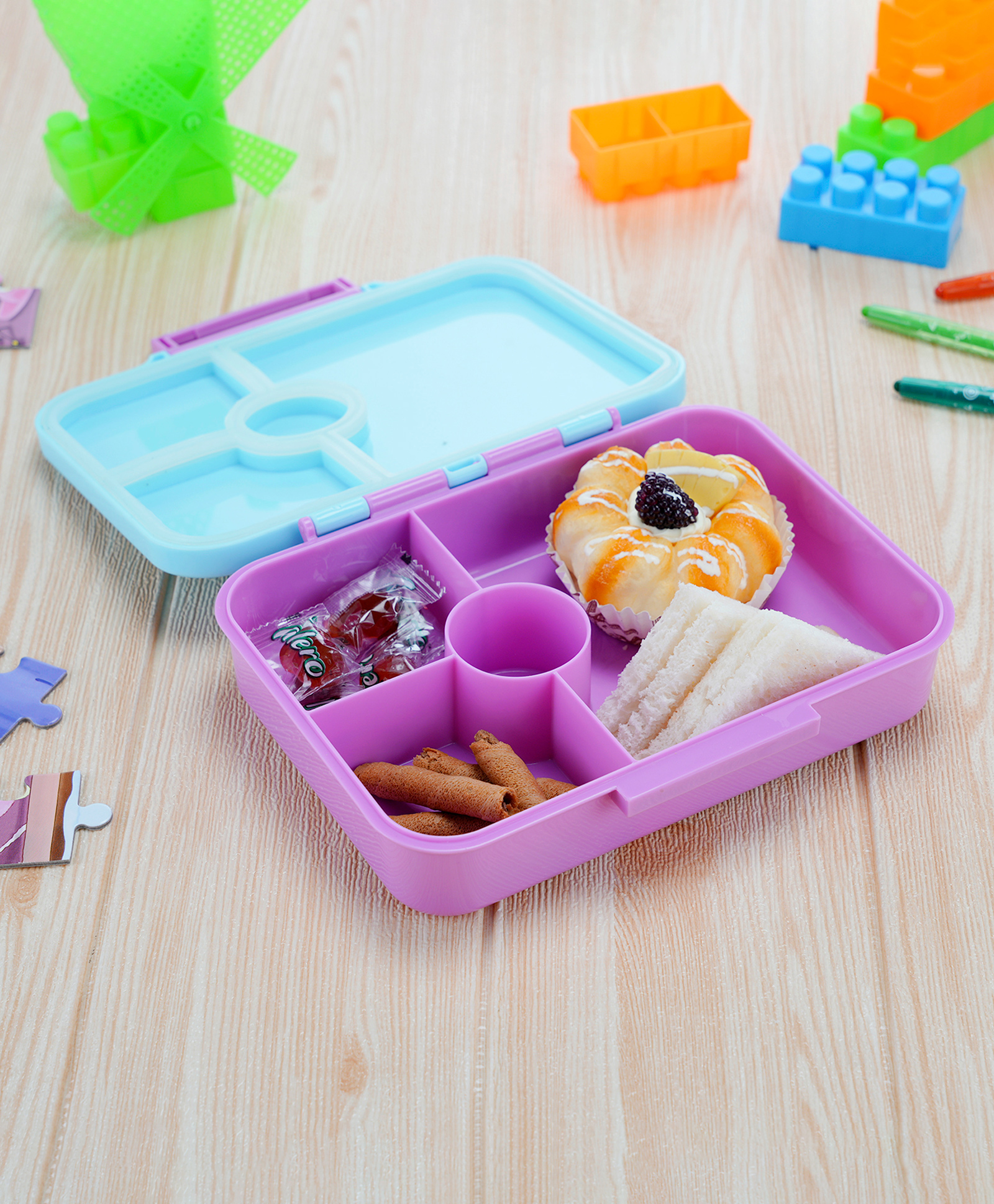 Nayasa Bento 900 ml 4 Compartment Kids Lunch Box Leakproof, Pink-picture-27