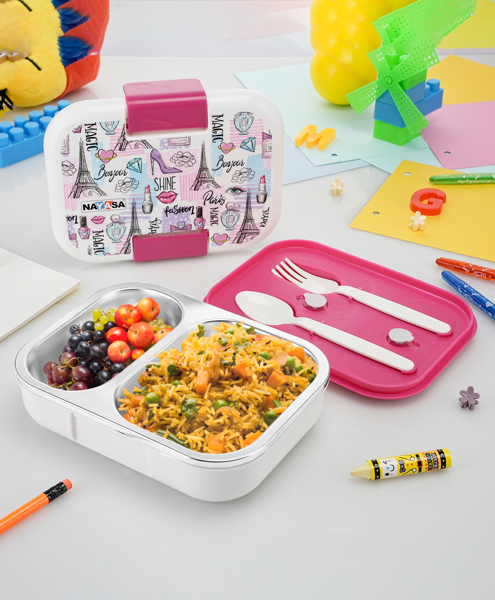 Nayasa Marco 2-Compartment Insulated Stainless Steel Lunch Box- Medium, Leakproof, 650 ml, White-picture-19