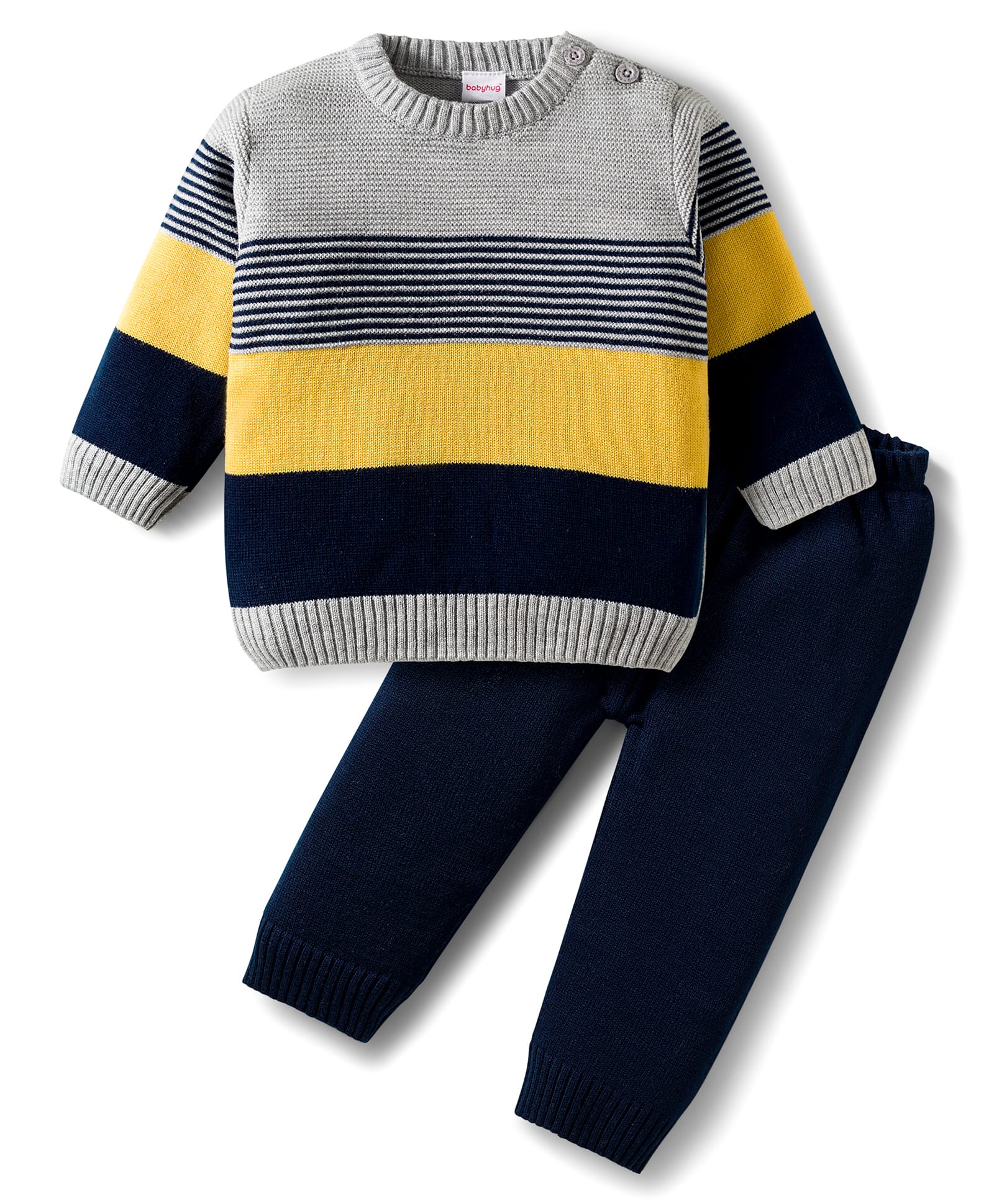 Babyhug Knit Full Sleeves Sweater Set With Stripes - Multicolour-picture-10
