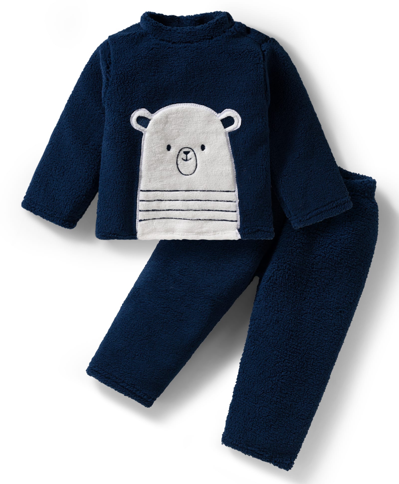 Babyhug Knit Full Sleeves Winter Wear Night Suit With Animal Patch - Navy Blue