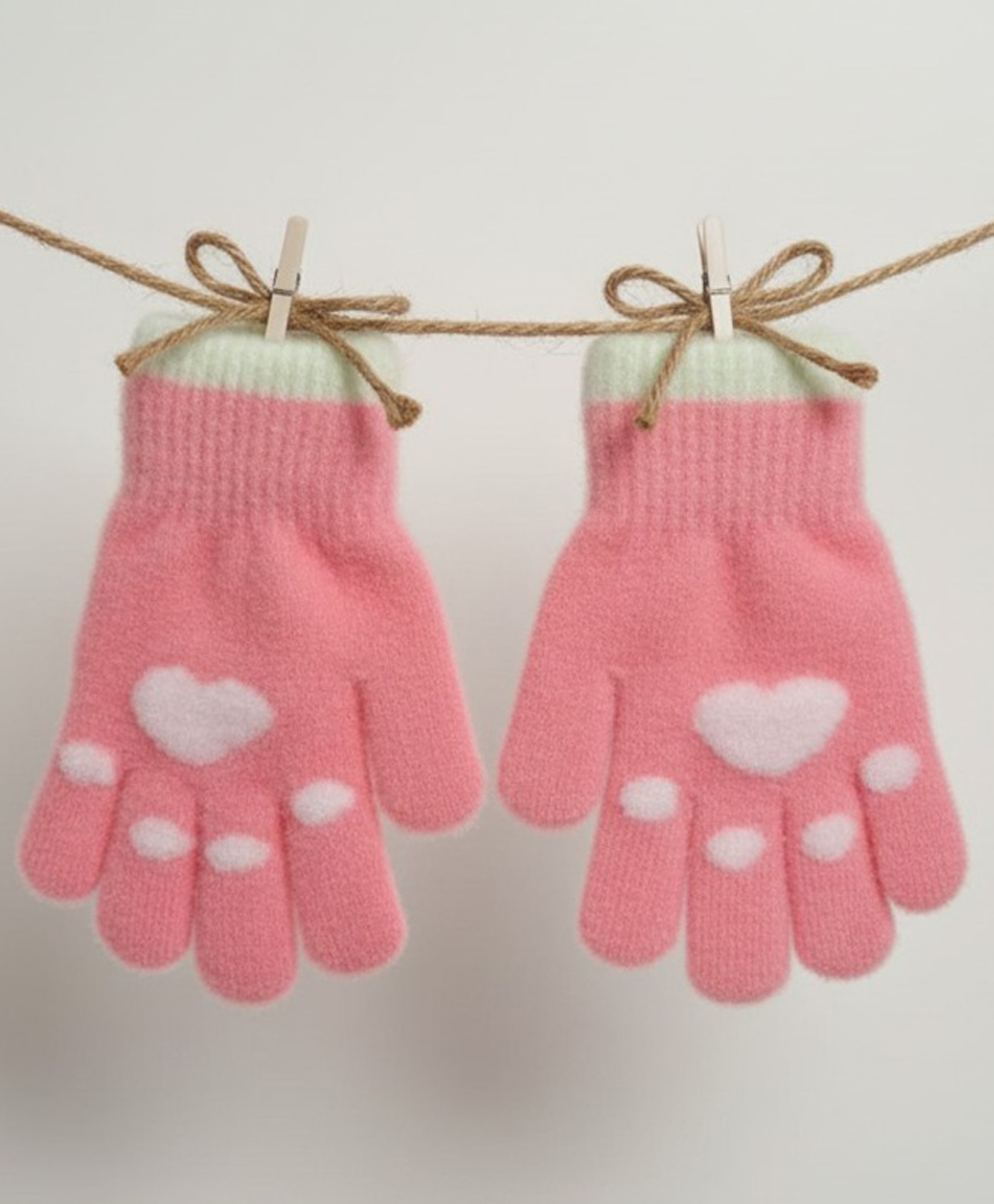 Ziory Woollen Knit Heart Designed Gloves - Pink