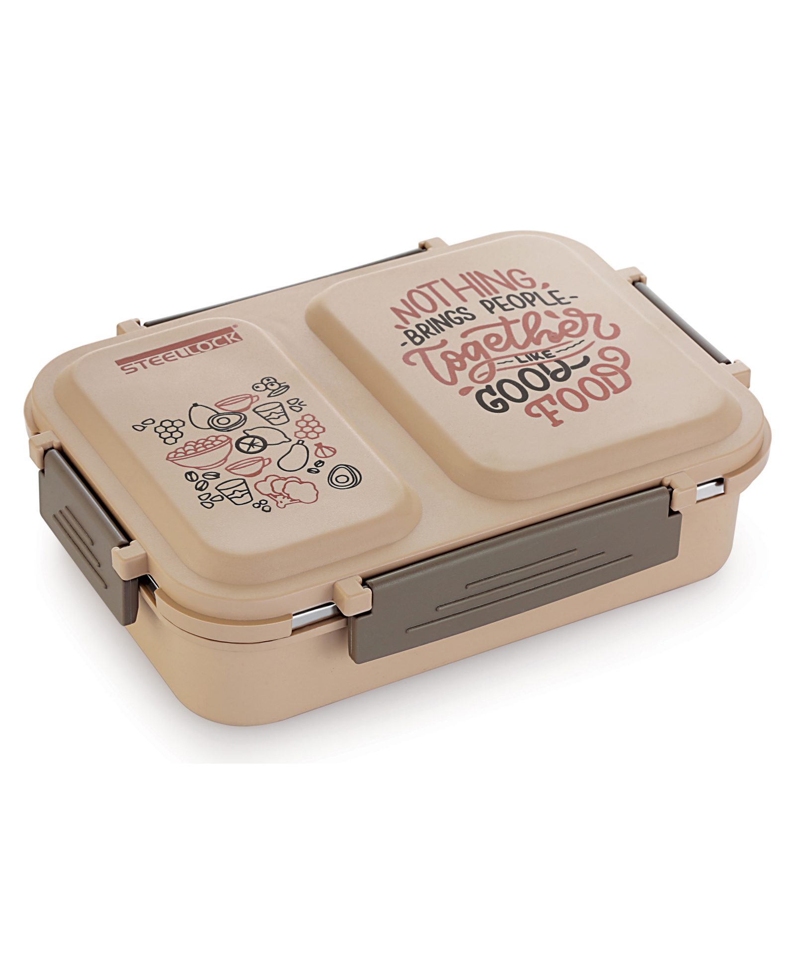 steel lock STEELLOCK SmartMeal 2-Partition Stainless Steel Insulated Tiffin for Kids & Adults, Leak-Proof Lunch Box with Silicone Gasket Lid, Bento Box for School, Office, Boys & Girls, 650 ml Brown-picture-39