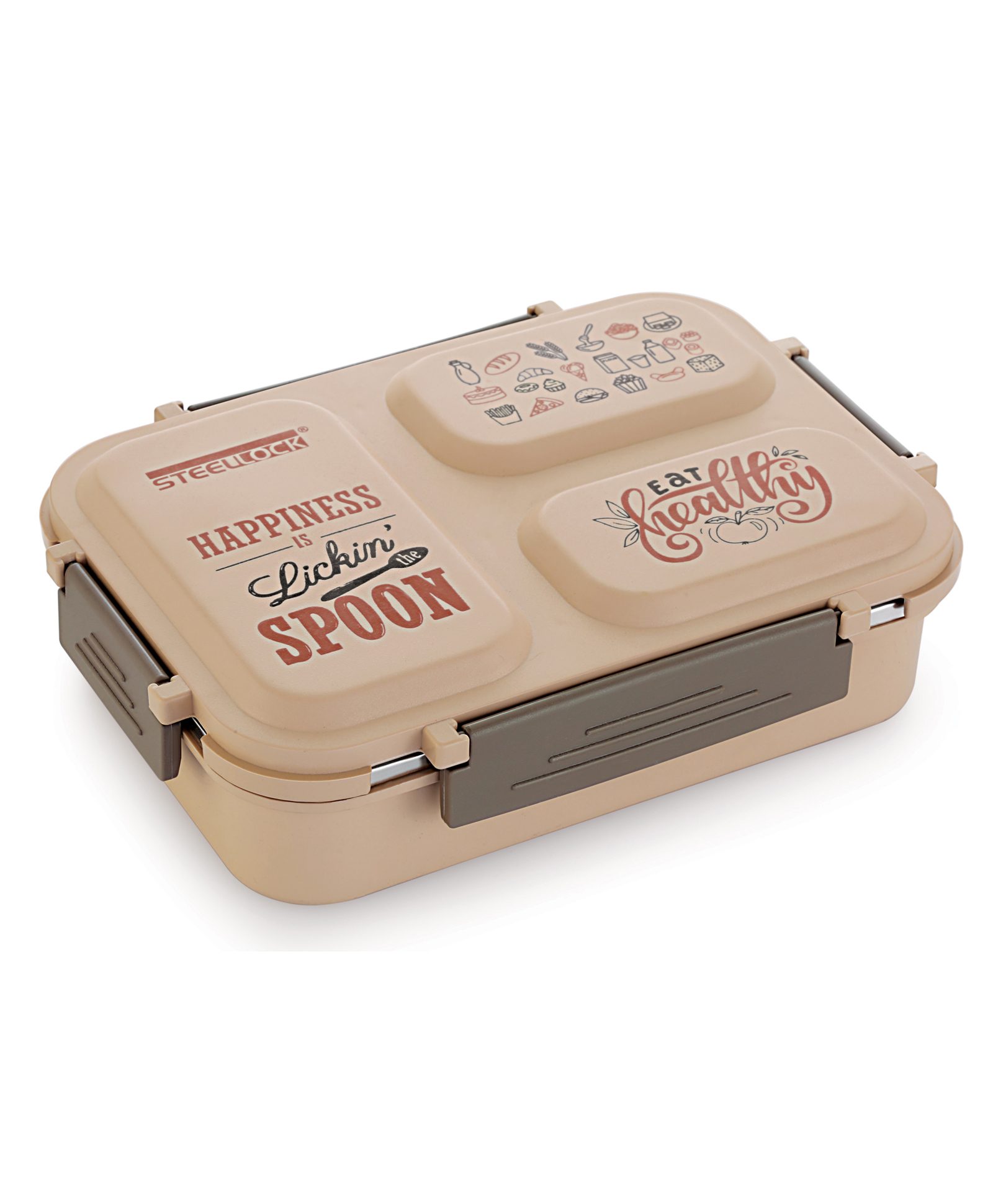 STEELLOCK SmartMeal 3-Partition Stainless Steel Insulated Tiffin for Kids & Adults, Leak-Proof Lunch Box with Silicone Gasket Lid, Bento Box for School, Office, Boys & Girls, 600 ml Brown-image-6