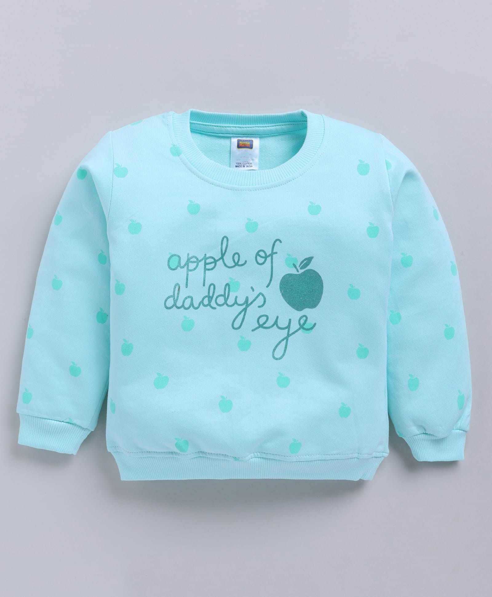 Nottie Planet Cotton Looper Knit Full Sleeves Apple Of Daddys Eye Text Printed Light Winter Sweatshirt - Blue-picture-14