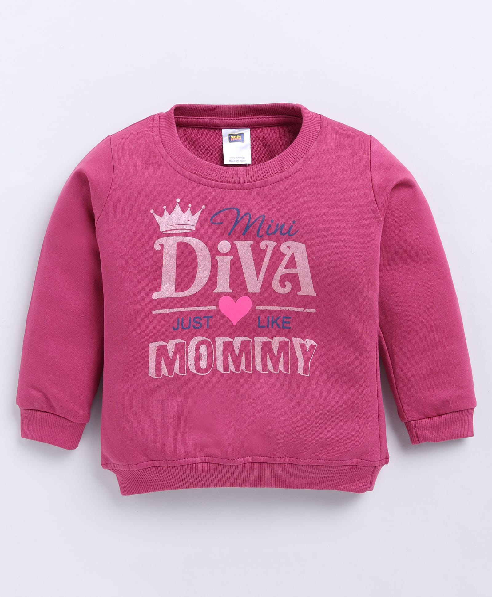 Nottie Planet Cotton Looper Knit Full Sleeves Mini Diva Text Printed Light Winter Sweatshirt - Rose-image-22