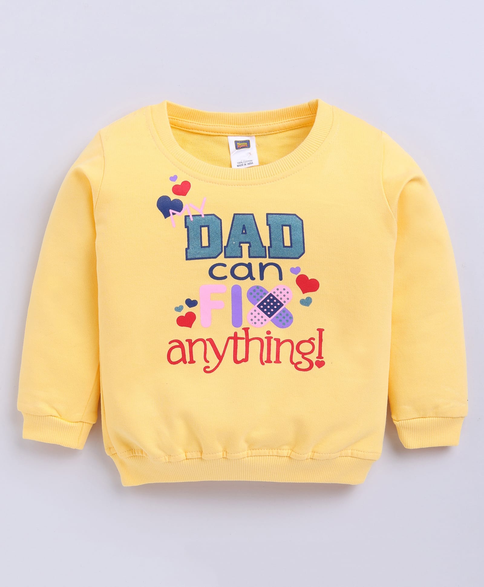 Nottie Planet Cotton Looper Knit Full Sleeves Dad Can Fix Anything Text Printed Light Winter Sweatshirt - Yellow-image-27