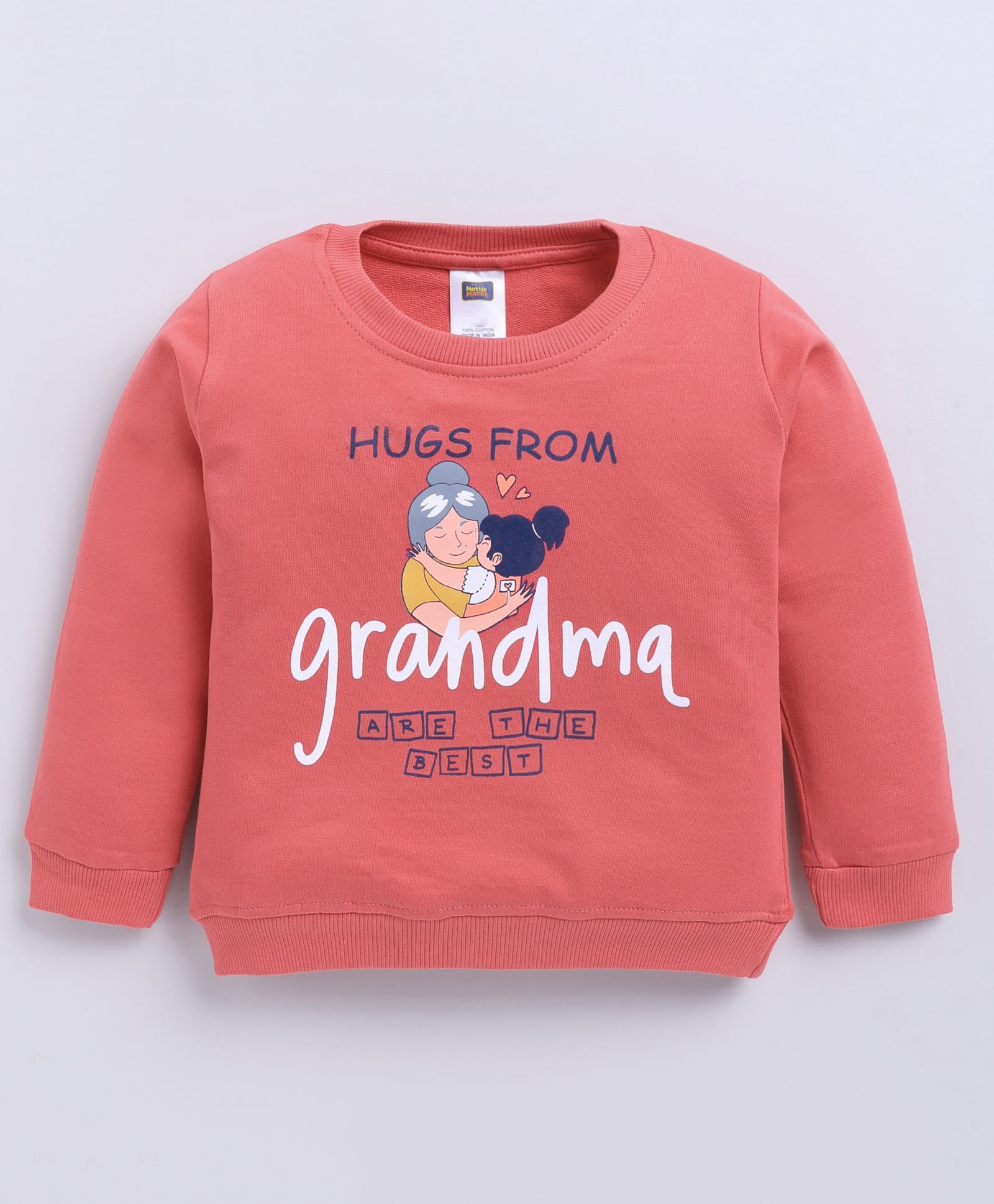 Nottie Planet Cotton Looper Knit Full Sleeves Hugs From Grandma Text Printed Light Winter Sweatshirt - Brown-image-47