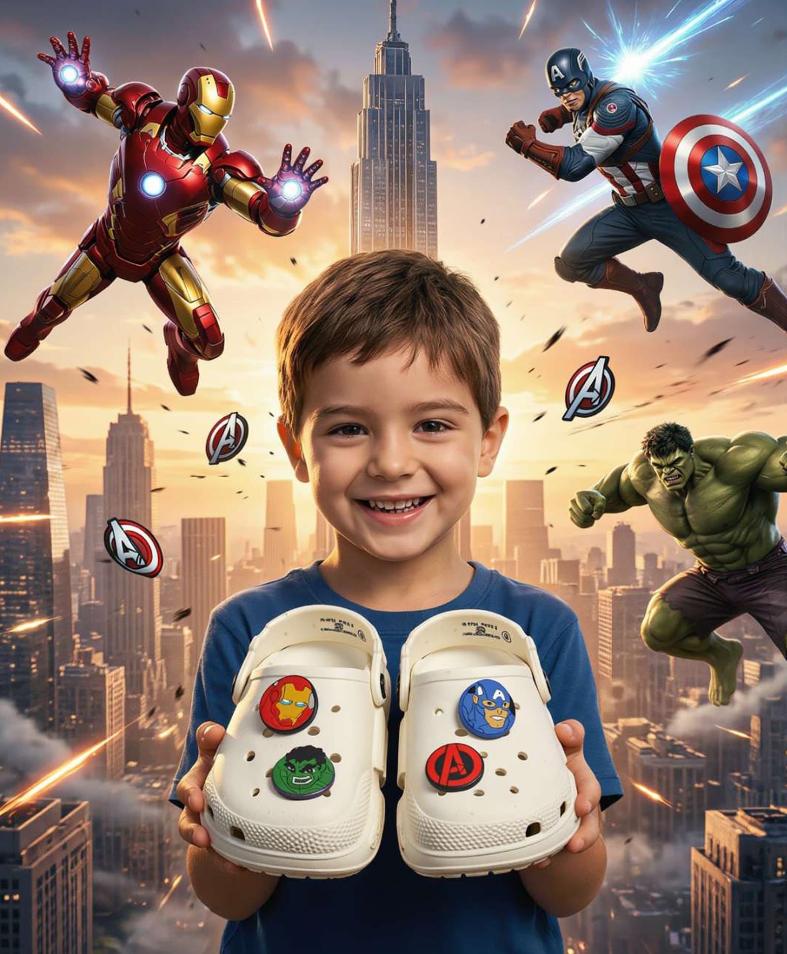 Yellow Bee Marvel Avengers Featuring Character Applique Detailed Slingback Clogs - White-picture-17