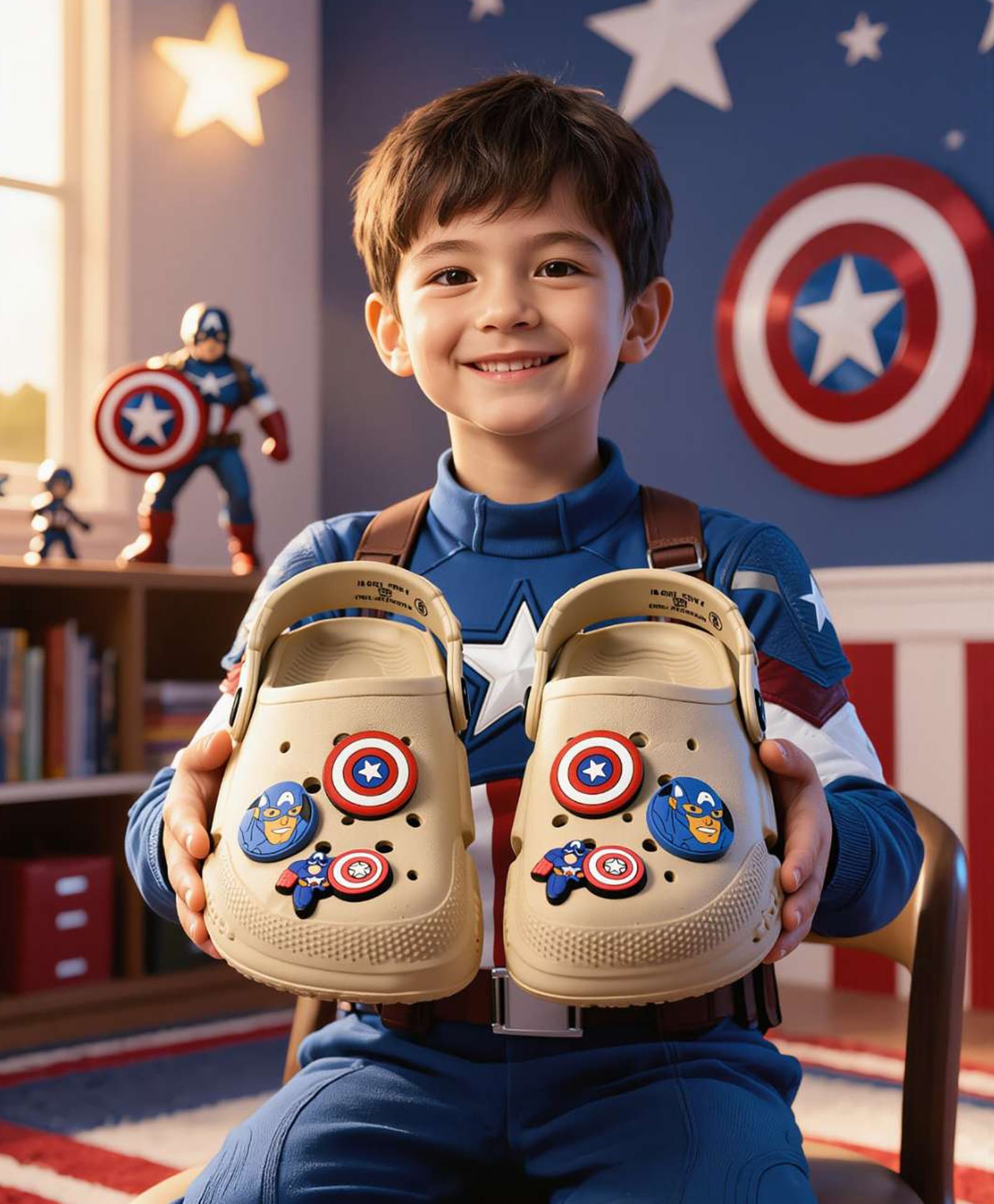 Yellow Bee Marvel Featuring Captain America Applique Detailed Slingback Clogs - Beige-image-17