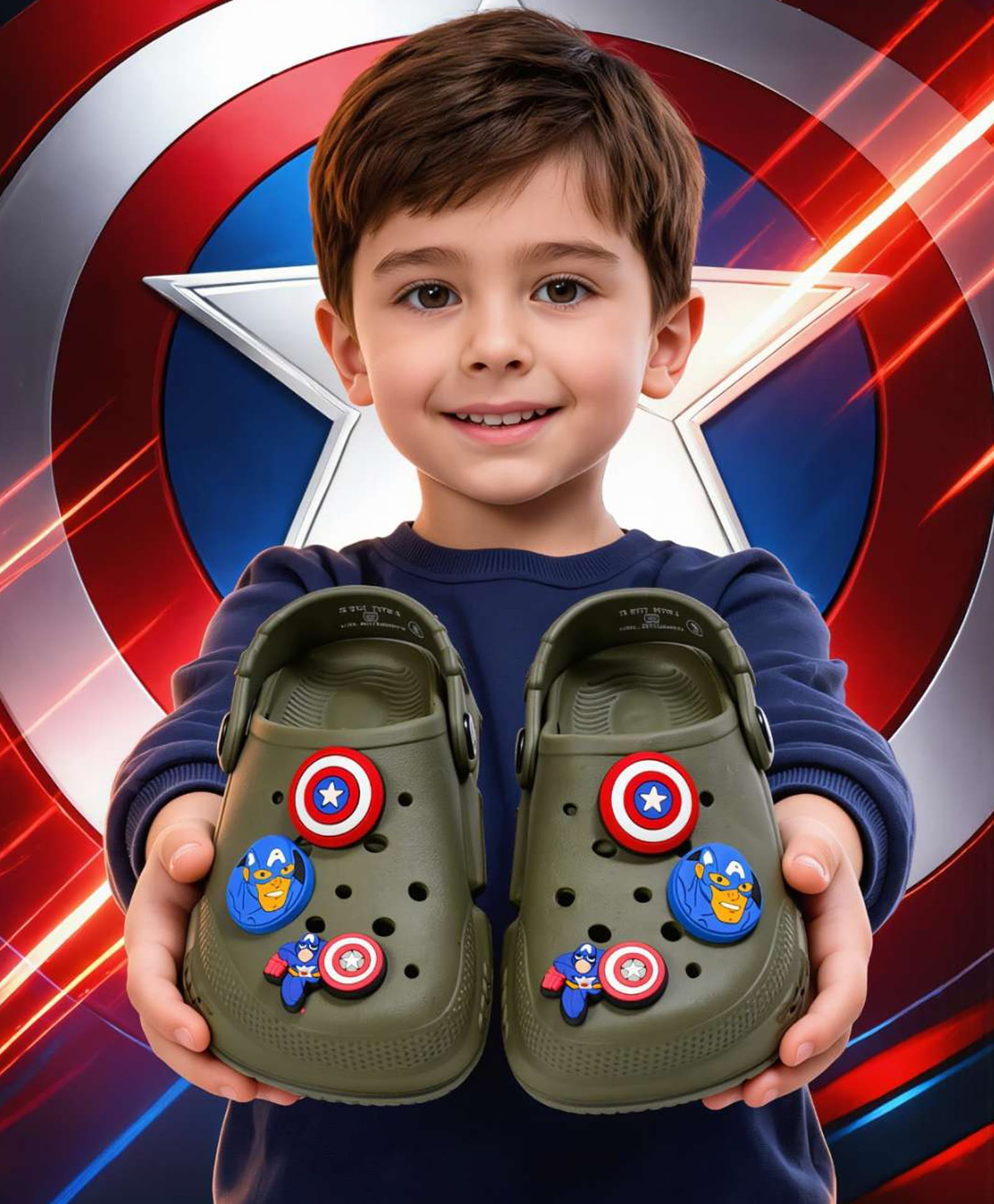 Yellow Bee Marvel Featuring Captain America Applique Detailed Slingback Clogs - Olive Green-picture-39