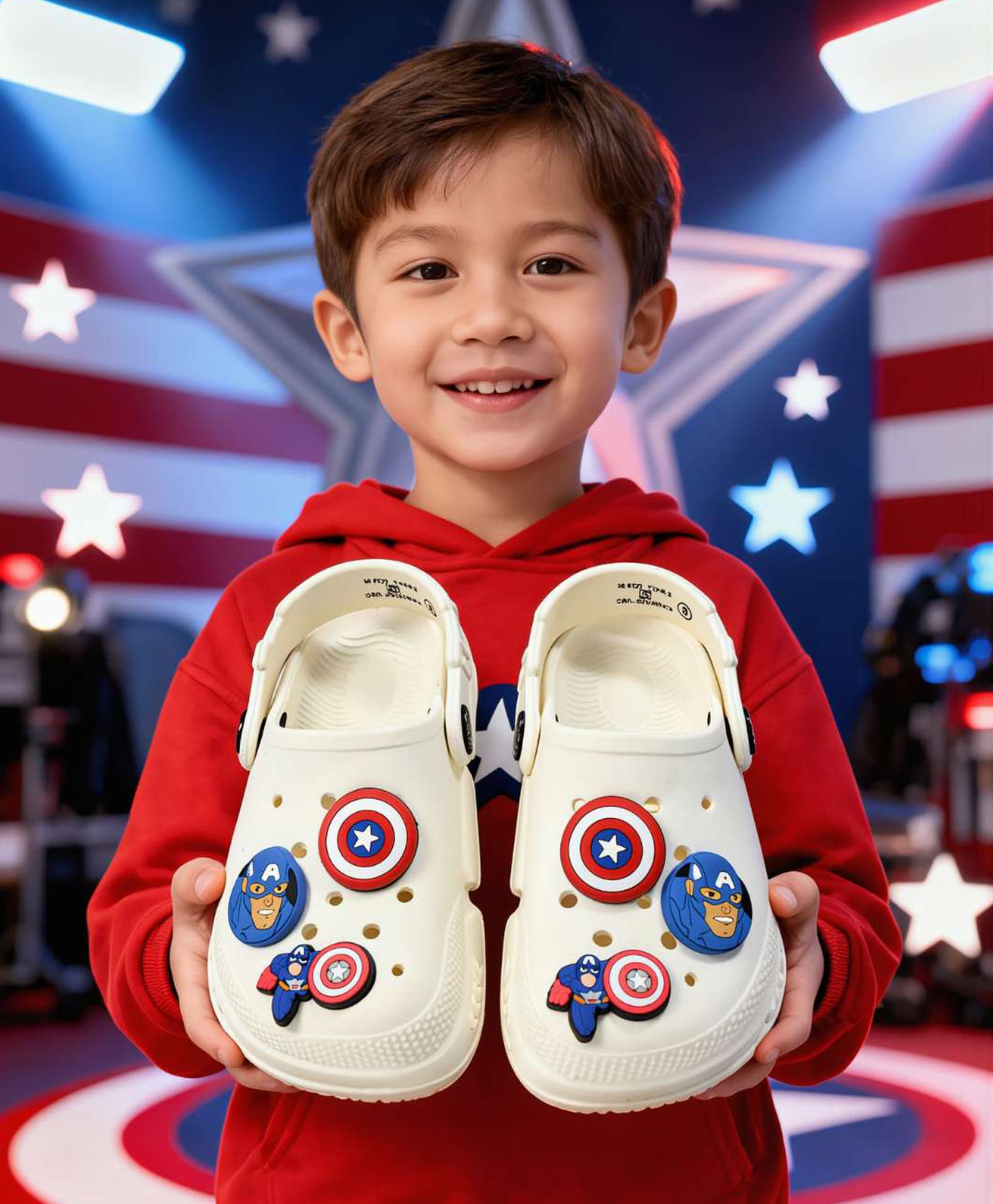 Yellow Bee Marvel Featuring Captain America Applique Detailed Slingback Clogs - White-picture-36