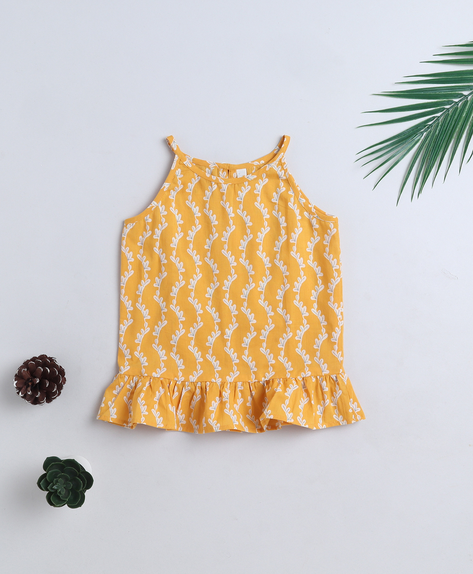 The Magic Wand Cotton Woven Leaves Printed Incut Top - Yellow-picture-28