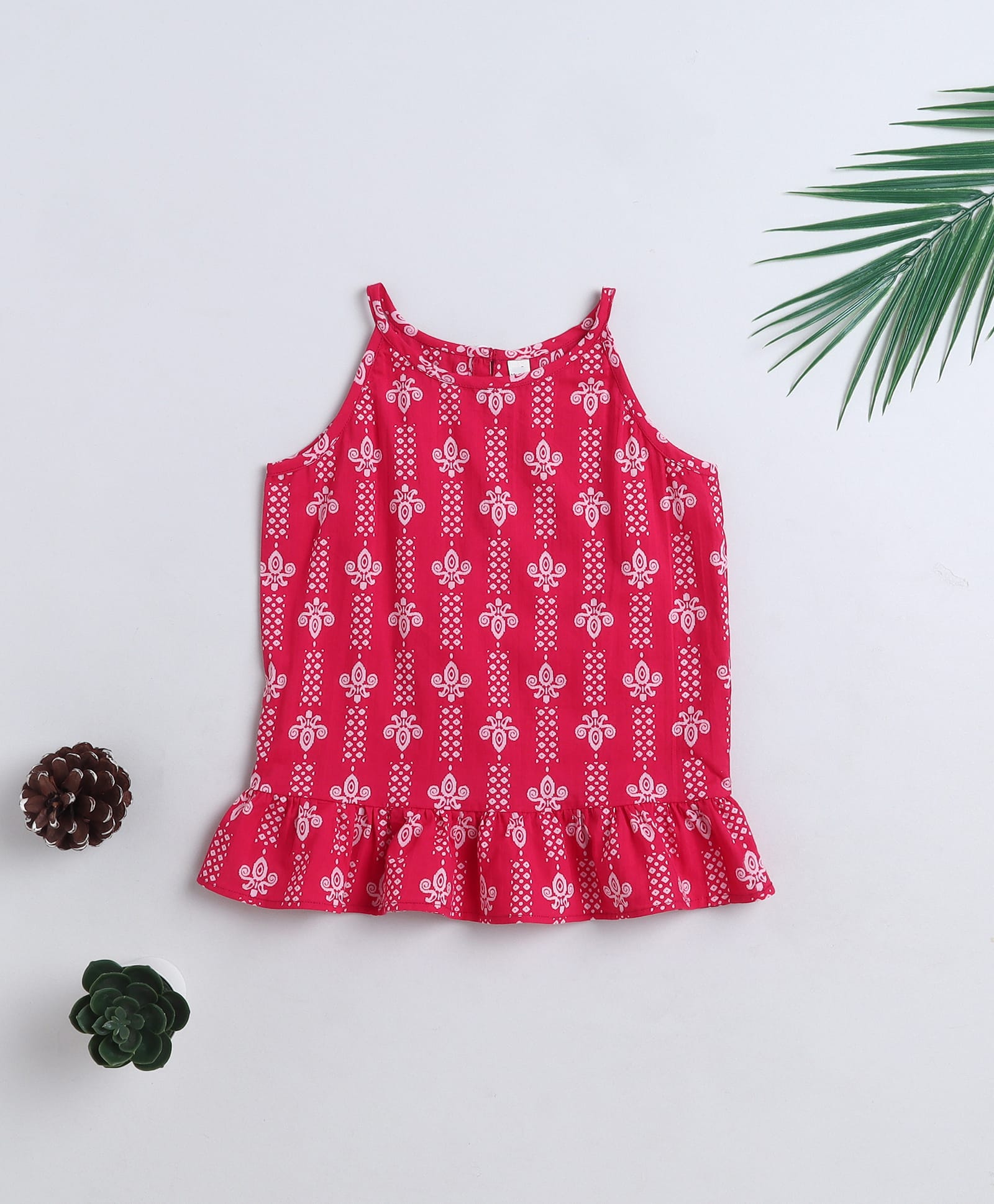 The Magic Wand Cotton Woven Sleeveless Abstract Motifs Printed Top - Fuchsia-picture-24